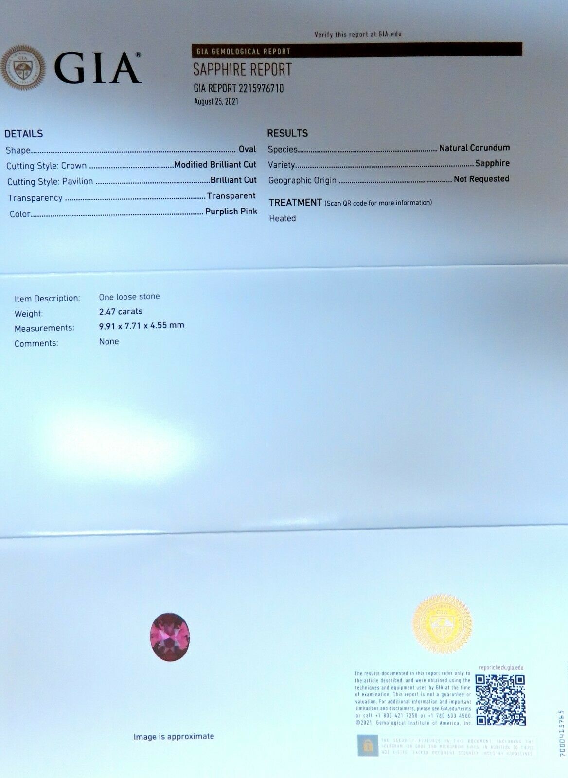 GIA Certified 2.47ct Natural purple pink Sapphire Diamonds Ring 18kt