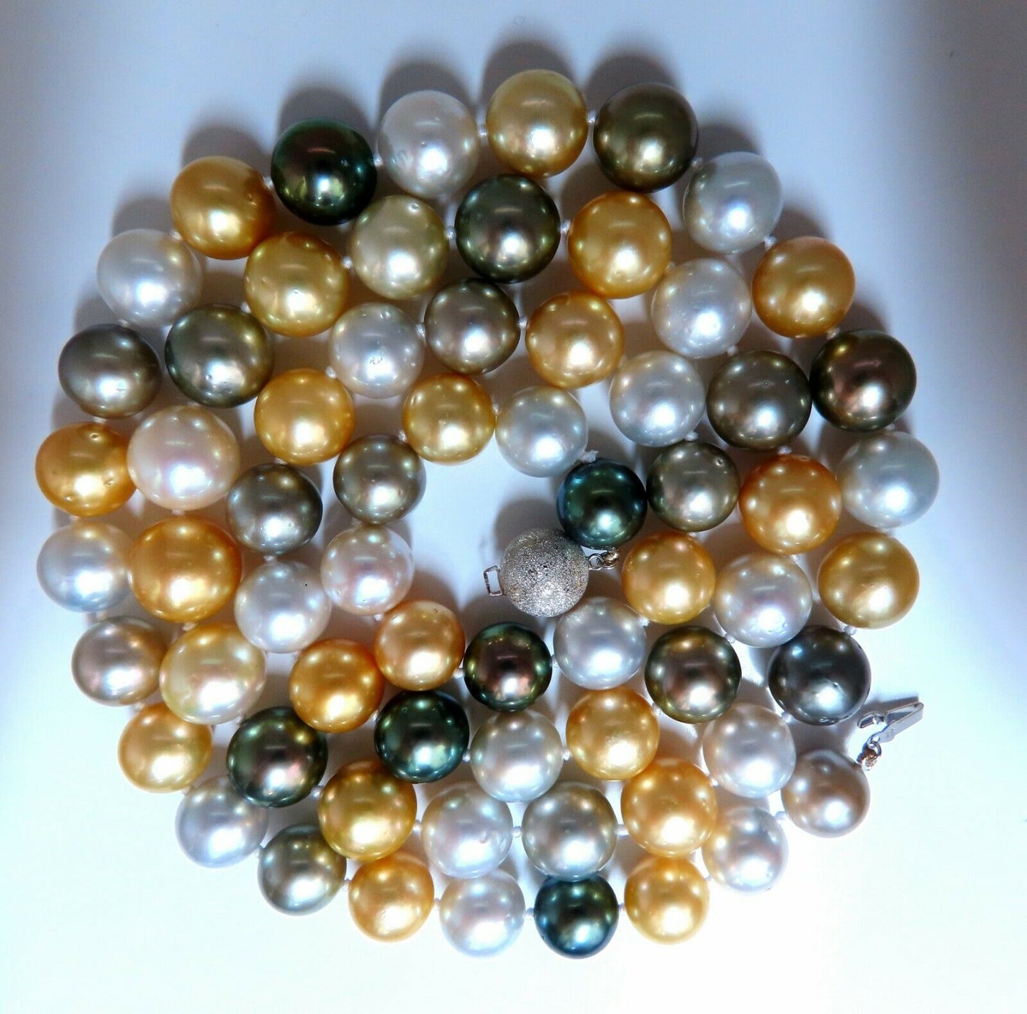 GIA certified Natural Multicolor Tahitian Saltwater Pearls necklace 14.46m 14k