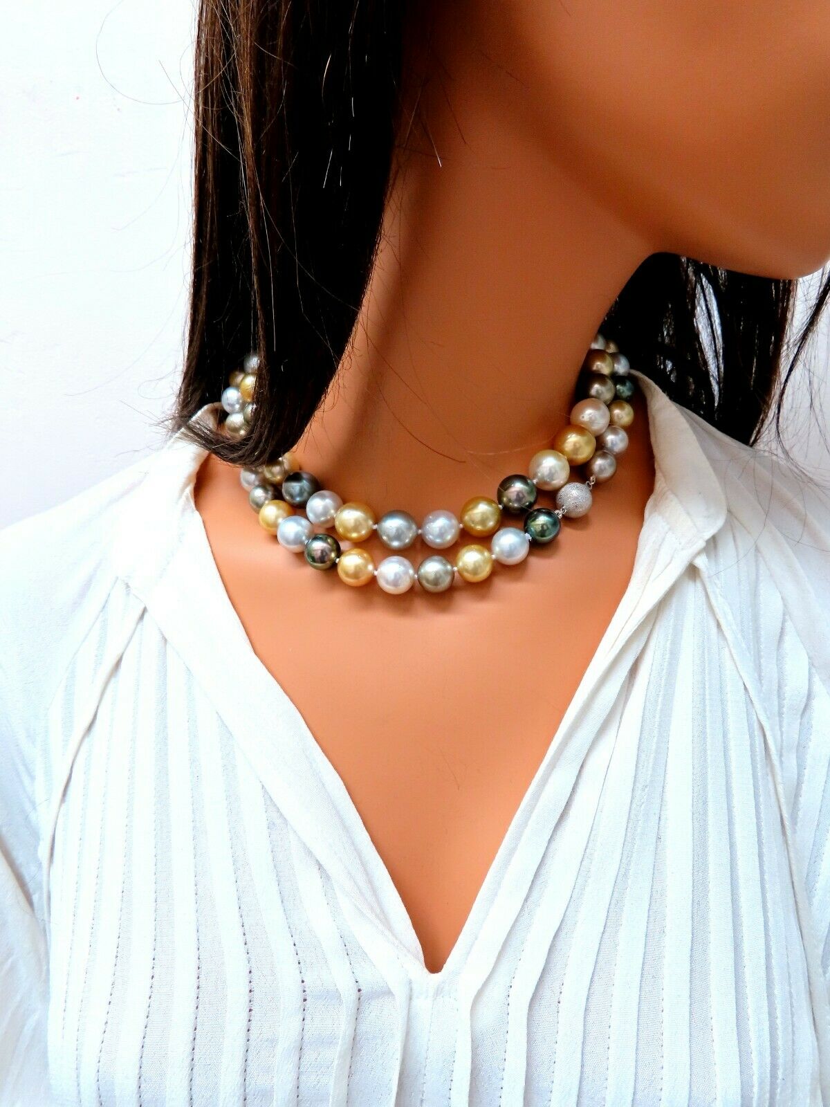 GIA certified Natural Multicolor Tahitian Saltwater Pearls necklace 14.46m 14k