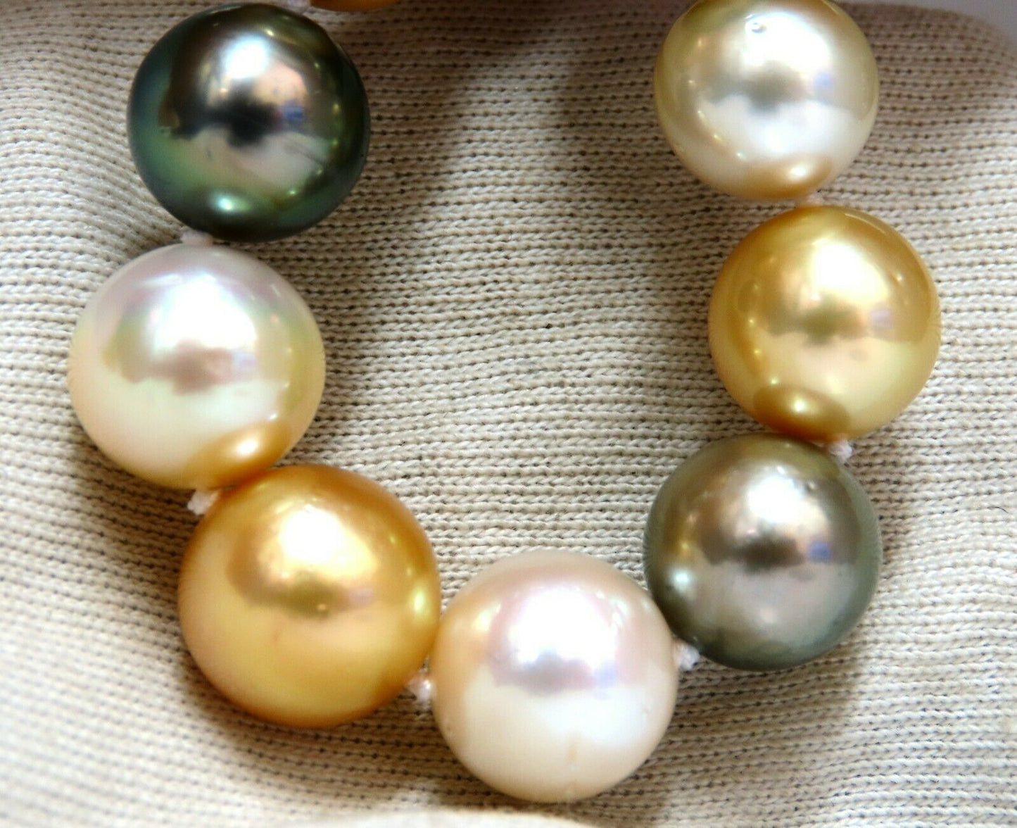 GIA certified Natural Multicolor Tahitian Saltwater Pearls necklace 14.46m 14k