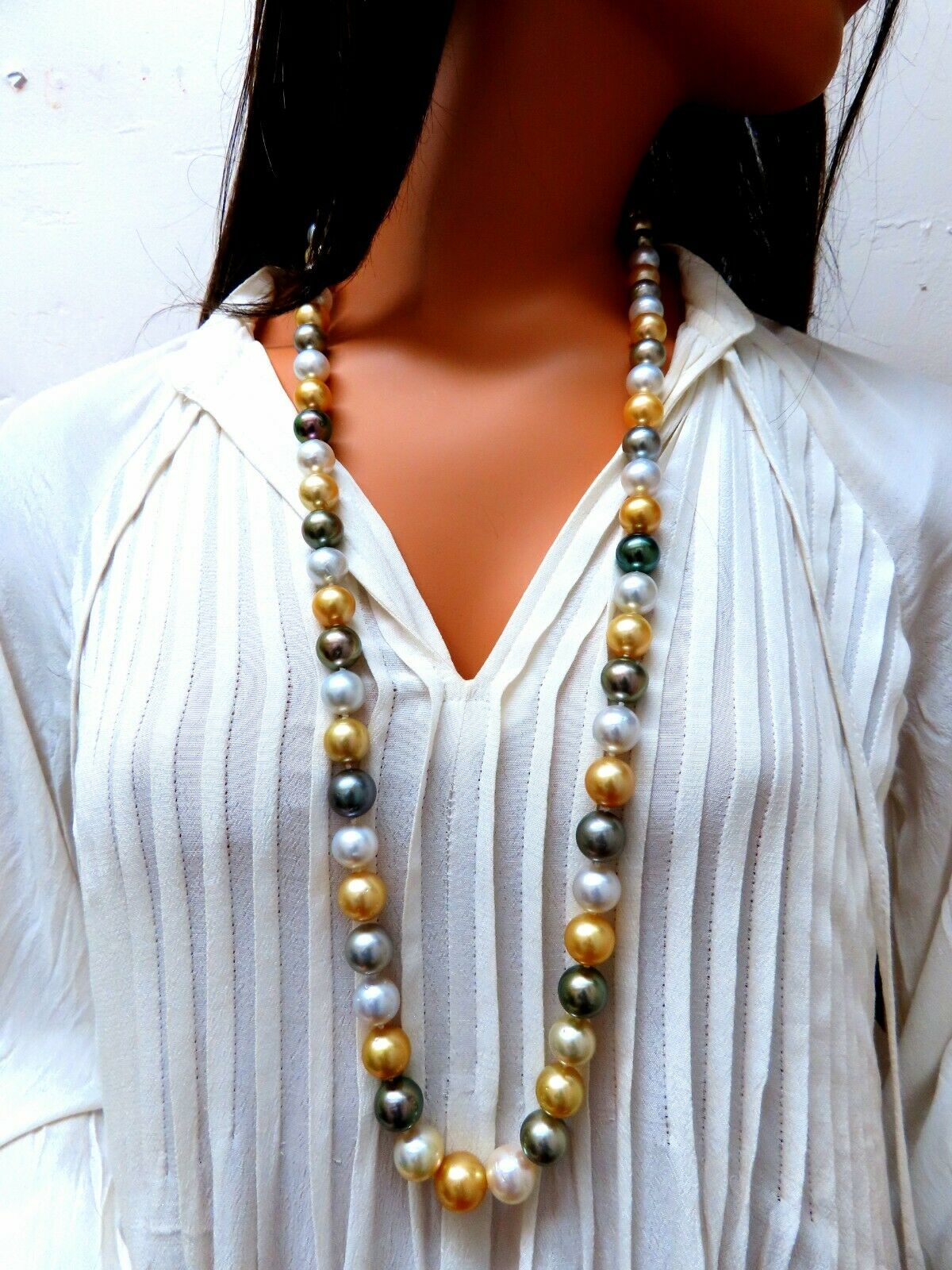 GIA certified Natural Multicolor Tahitian Saltwater Pearls necklace 14.46m 14k