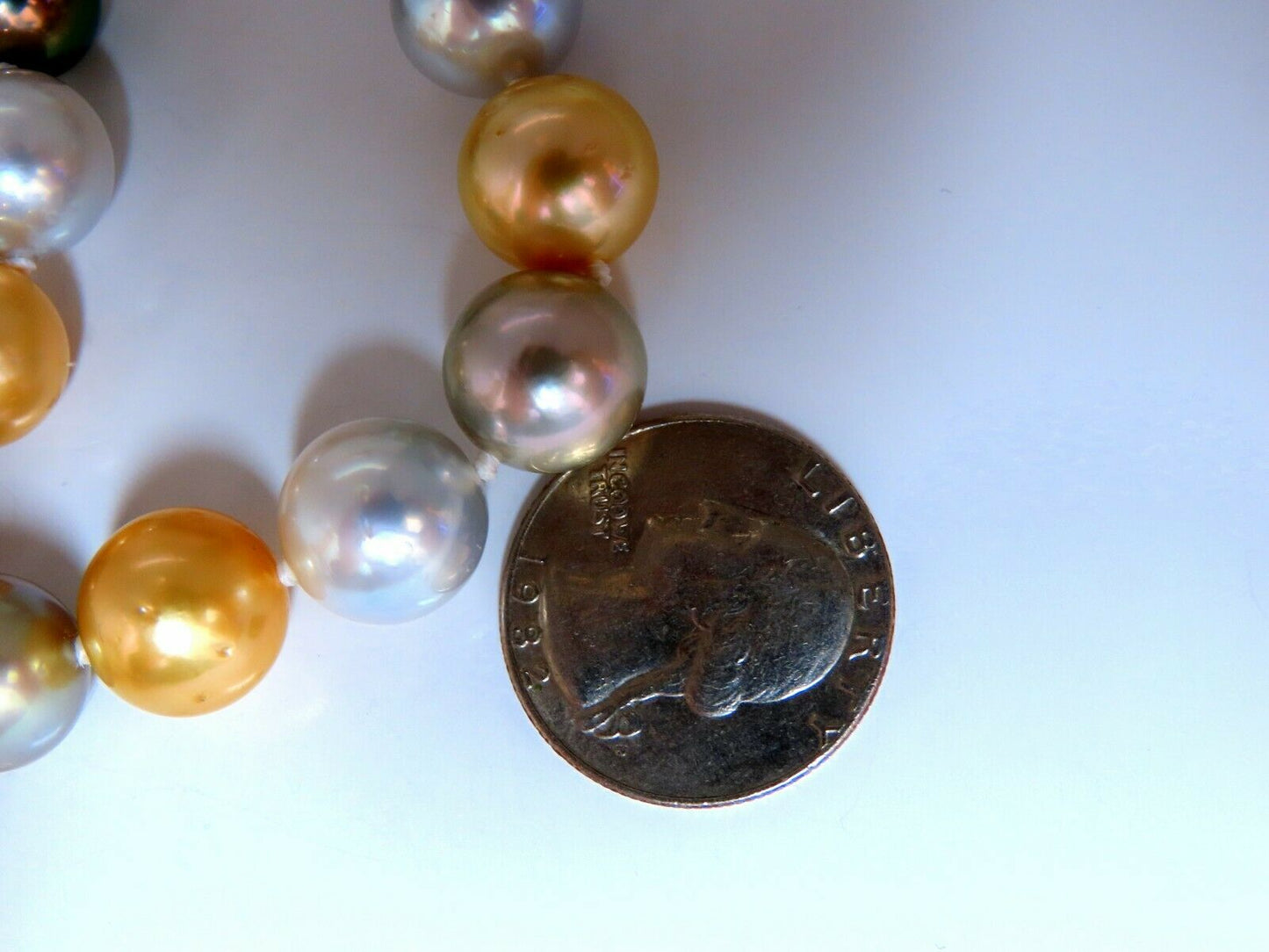 GIA certified Natural Multicolor Tahitian Saltwater Pearls necklace 14.46m 14k