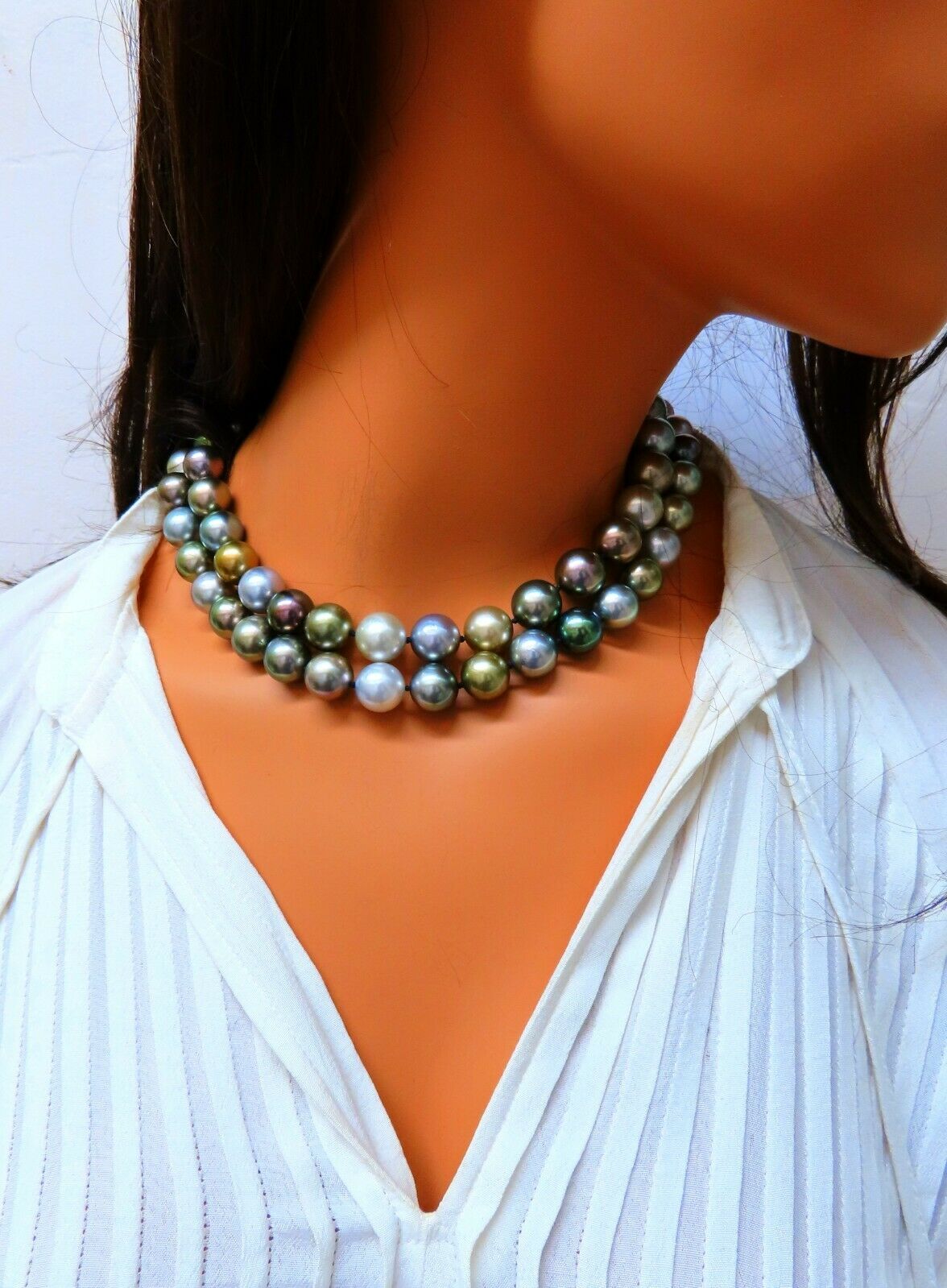 GIA certified Natural Multicolor Tahitian Saltwater Pearls necklace 14.9m 14k