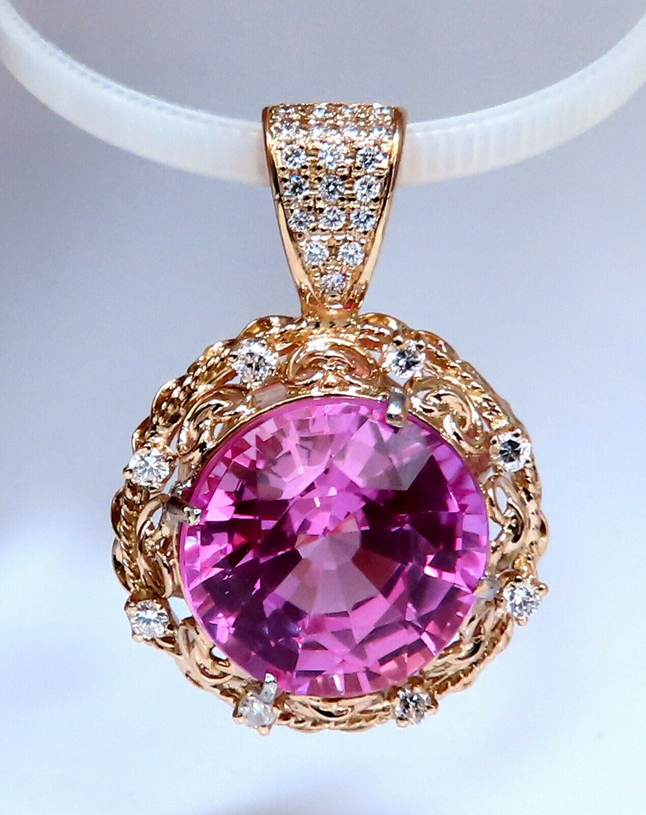 18.88ct Lab Pink Sapphire Diamonds Pendant 14kt