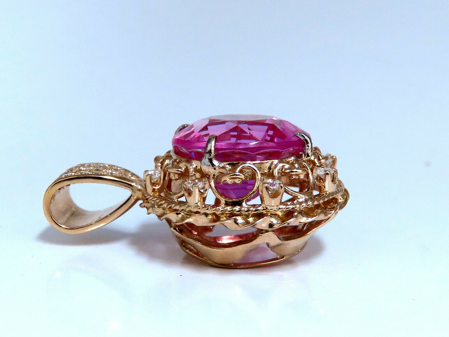 18.88ct Lab Pink Sapphire Diamonds Pendant 14kt