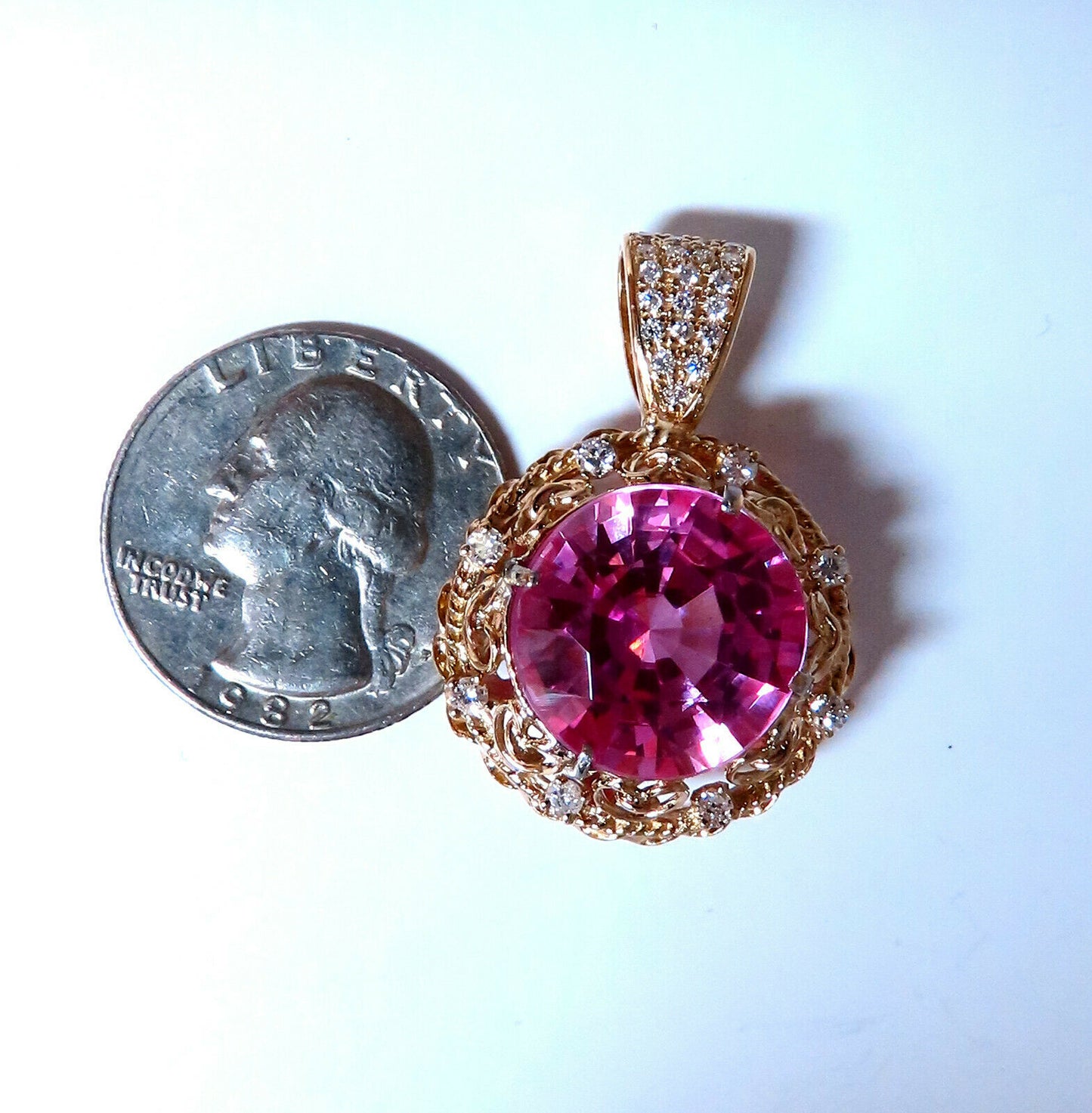 18.88ct Lab Pink Sapphire Diamonds Pendant 14kt