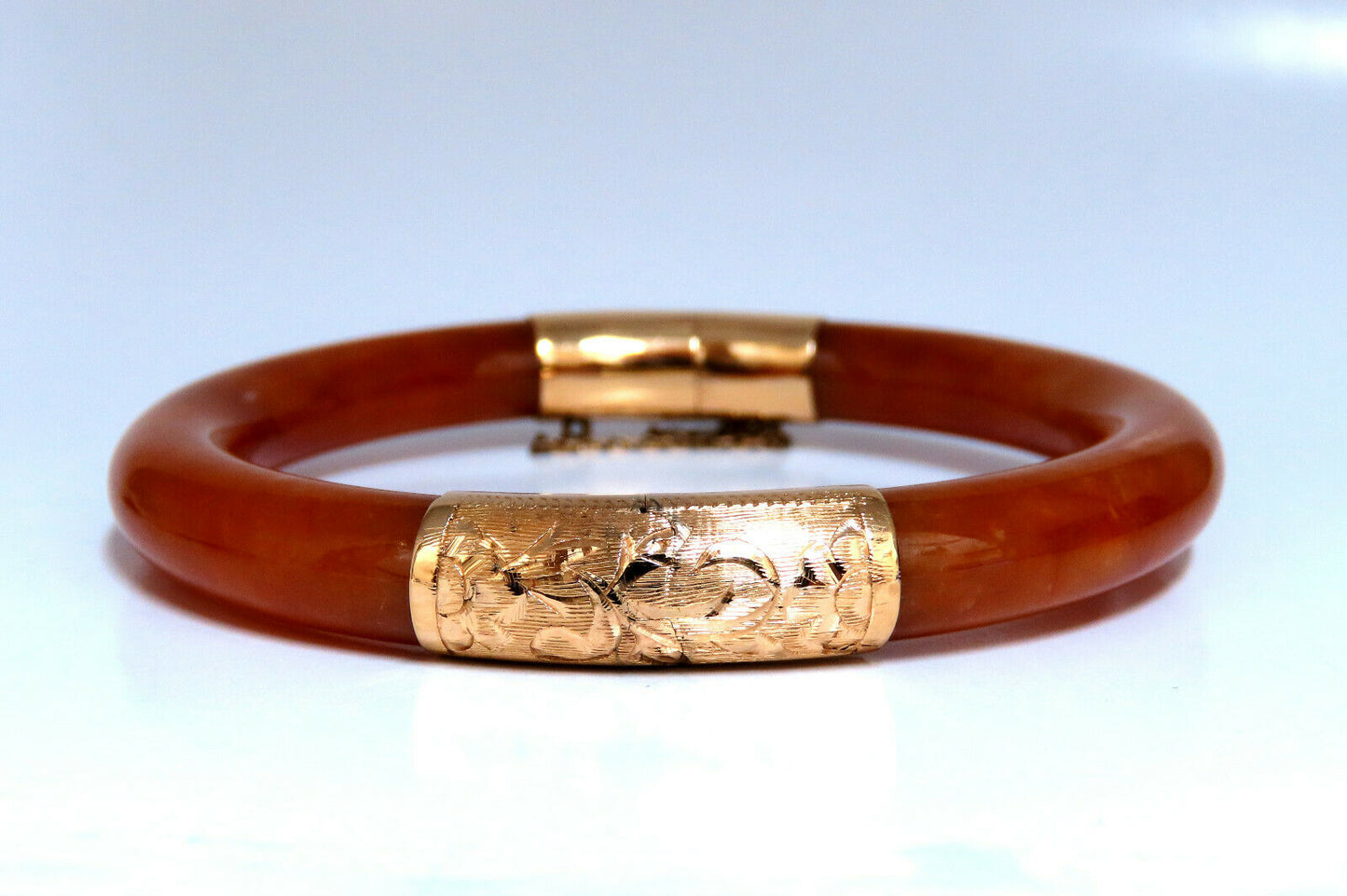 GIA Certified Natural IOrange Brwon Jade Bangle Bracelet 14kt