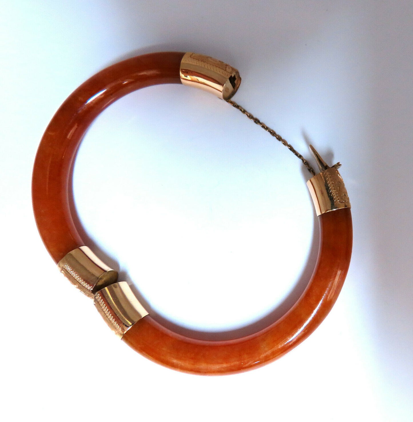 GIA Certified Natural IOrange Brwon Jade Bangle Bracelet 14kt