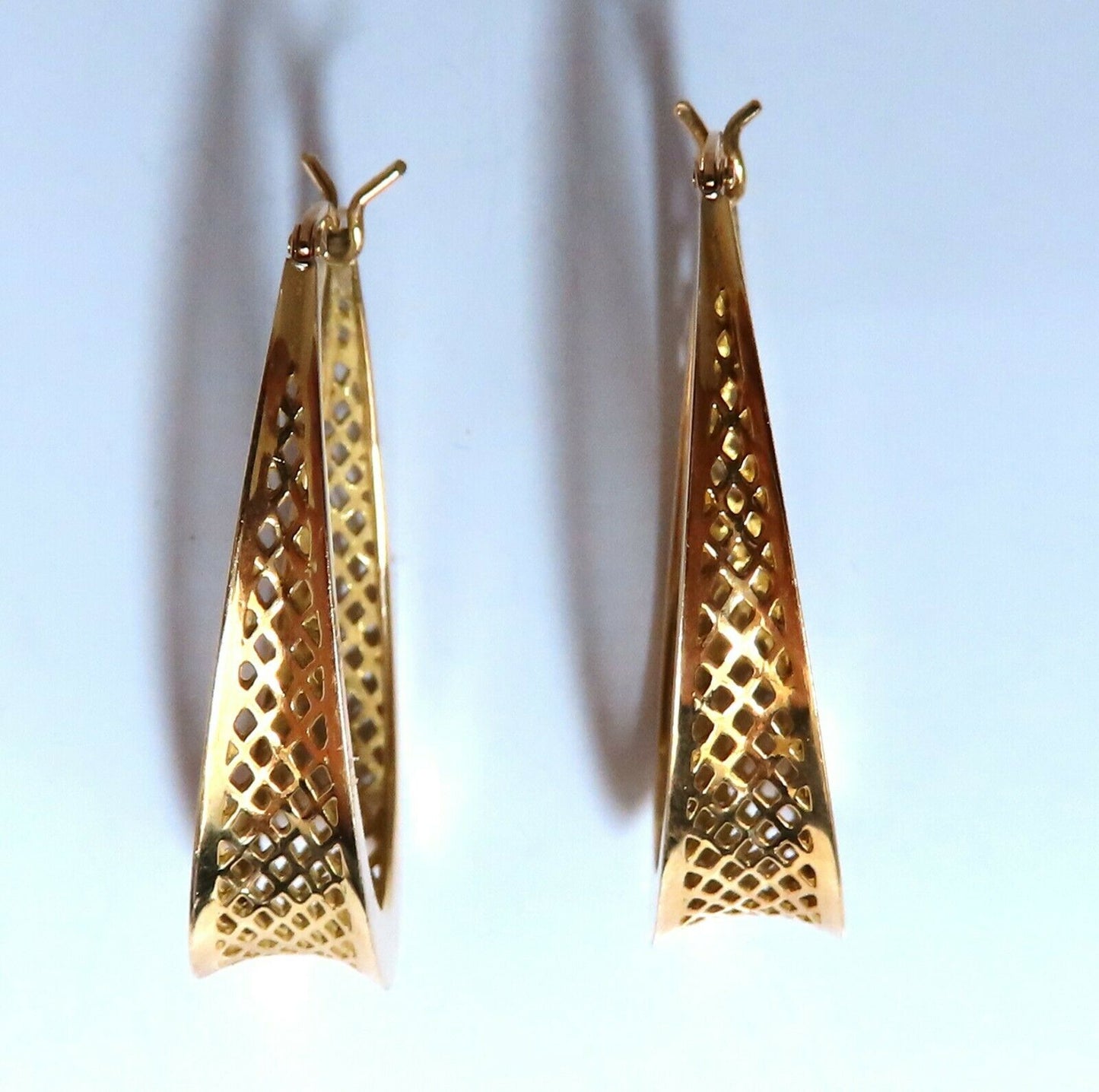 Elongated Mesh Lever Clip Hoop Earrings 14kt gold
