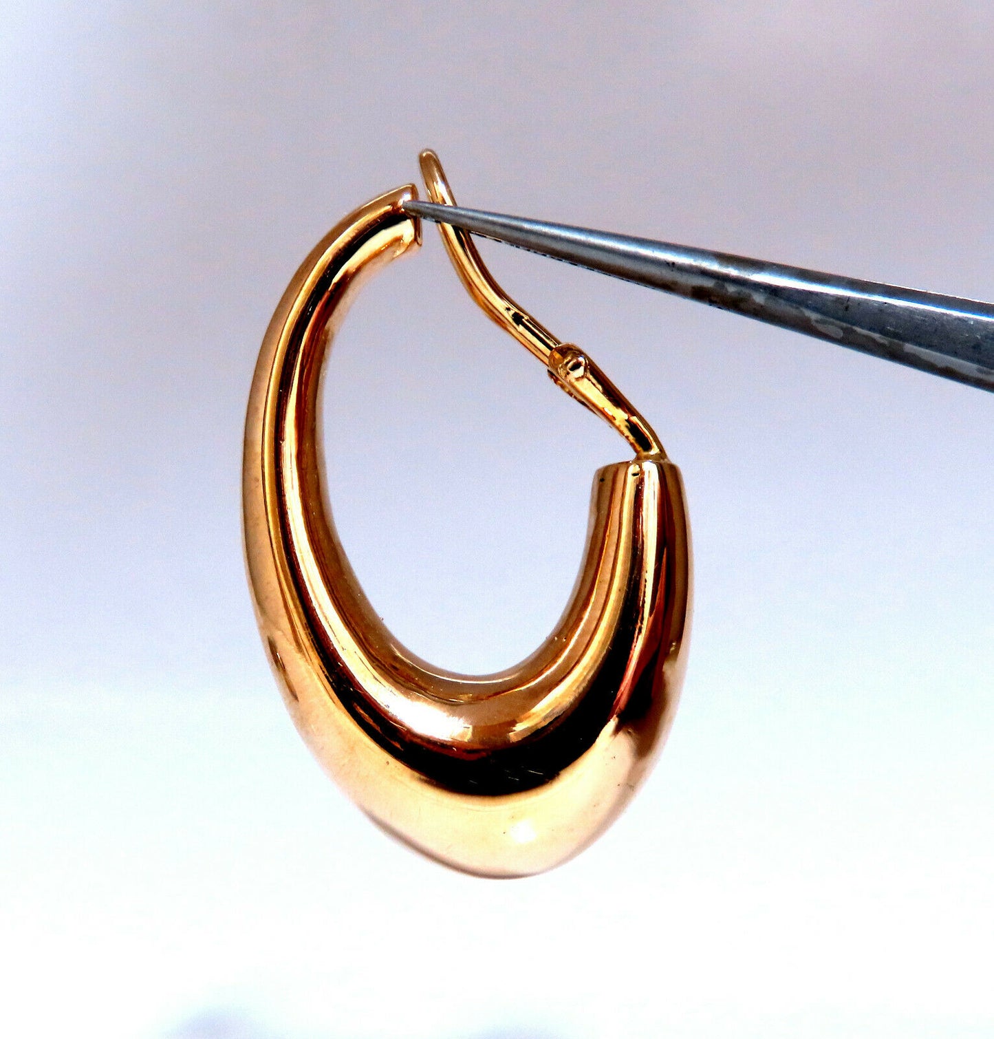 14Kt Gold Elongated Hoop Earrings Omega Clip