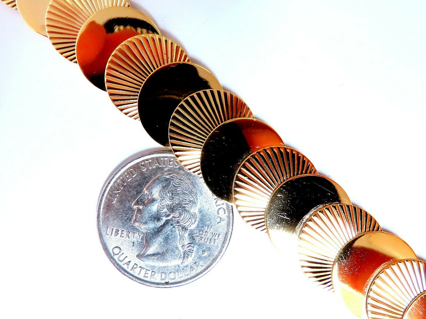 Circular Disc & Ray Link Bracelet 14kt Gold