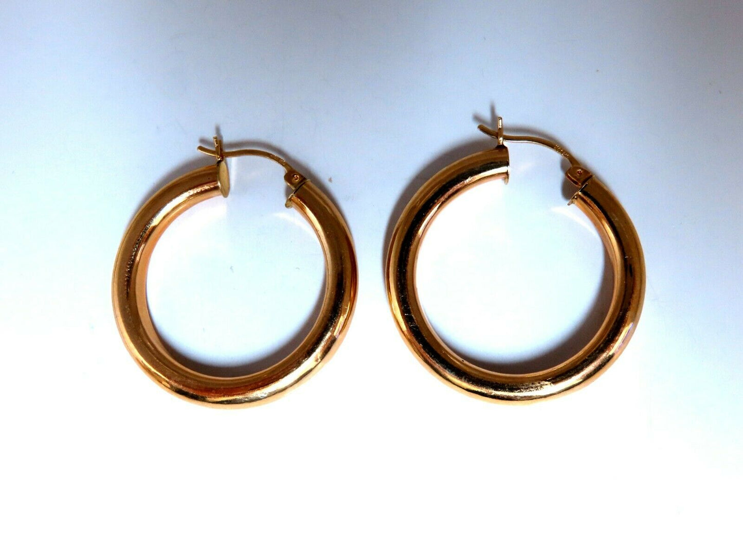 14Kt Gold Hoop Earrings Tubular Plain 1.30 inch diameter