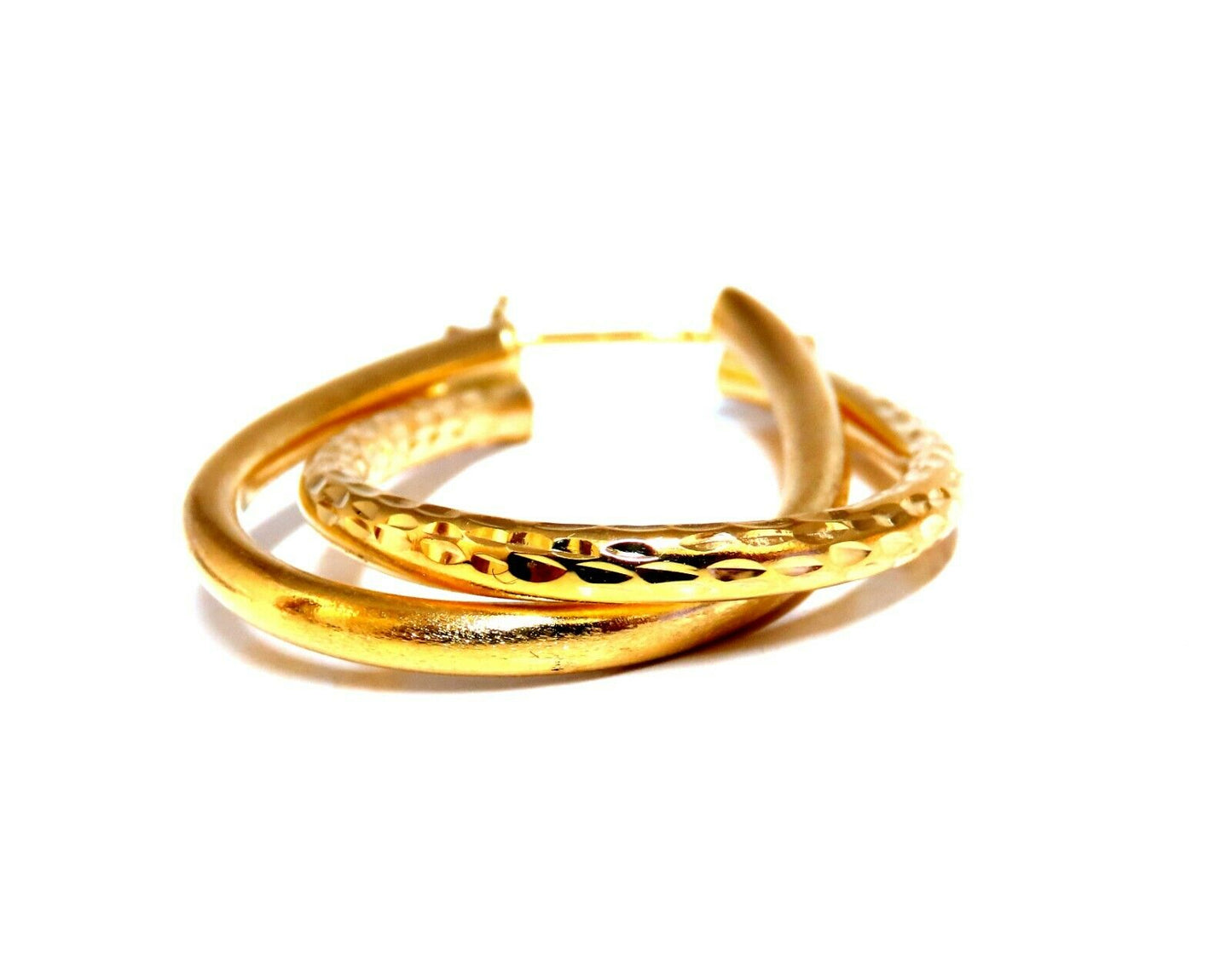 14Kt Gold Double Hoop Earrings Tubular Plain 1.2 inch long