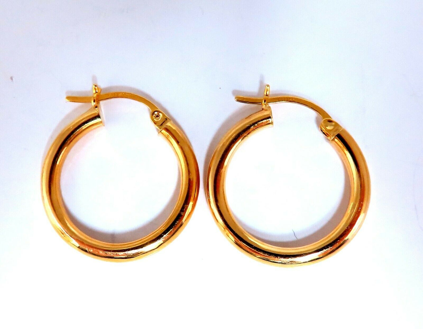 14Kt Gold Hoop Earrings Tubular Plain .88 inch long