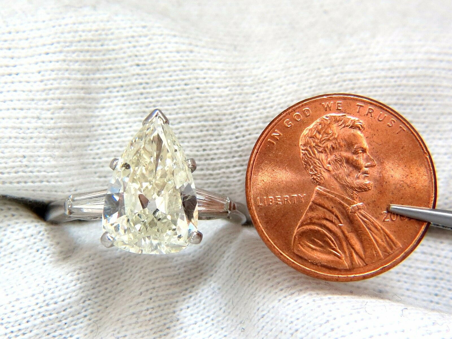 GIA Certified 3.77ct Pear Shape Diamond Ring Platinum Classic Engagement
