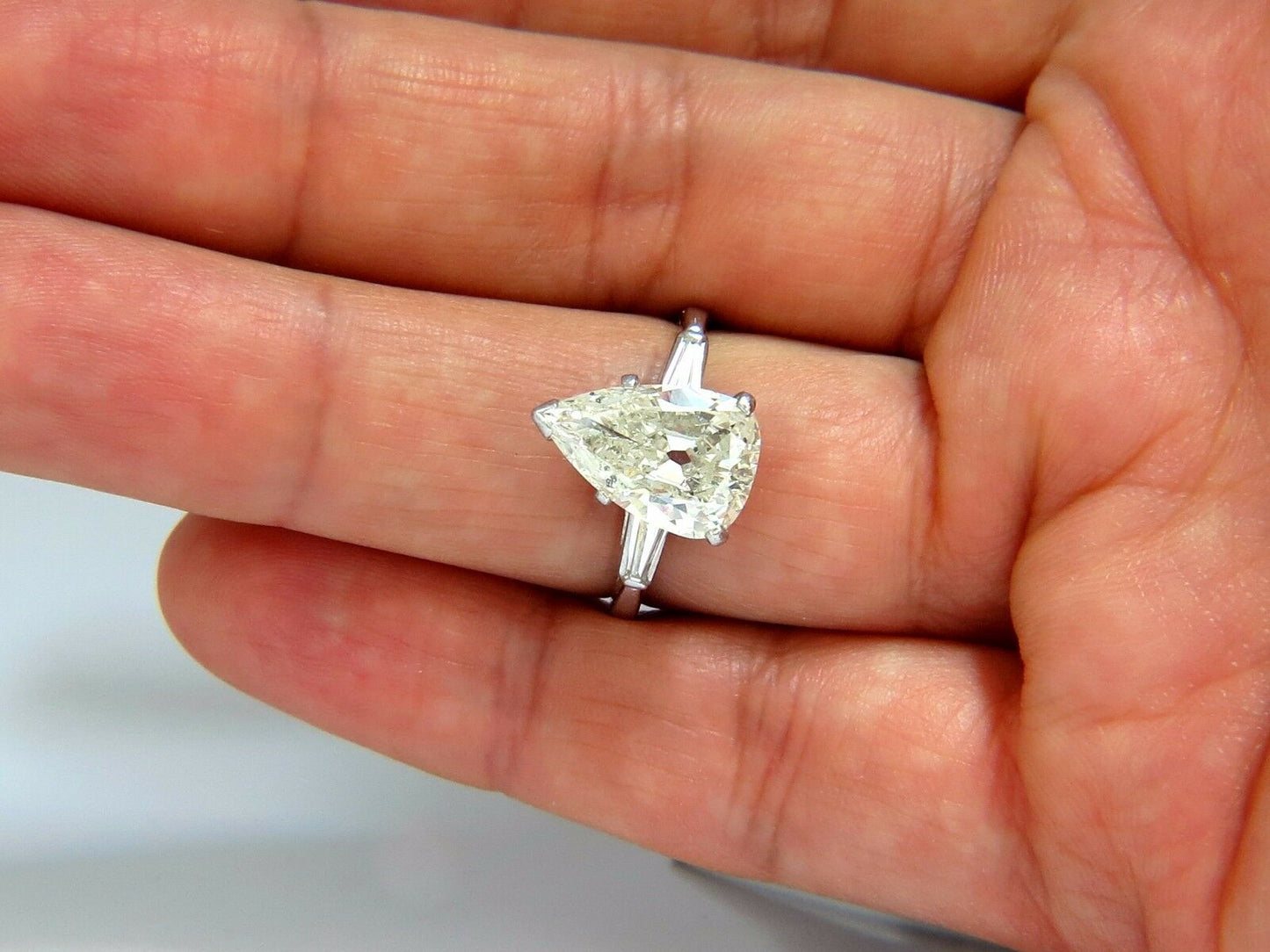 GIA Certified 3.77ct Pear Shape Diamond Ring Platinum Classic Engagement