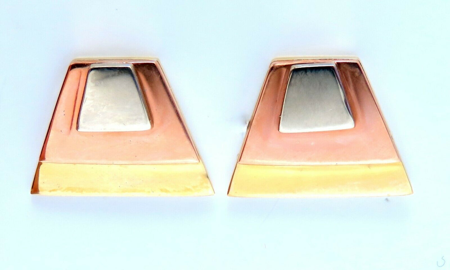 14Kt Gold Pyramid Tri Color Minimalist Earring Handmade Artisan