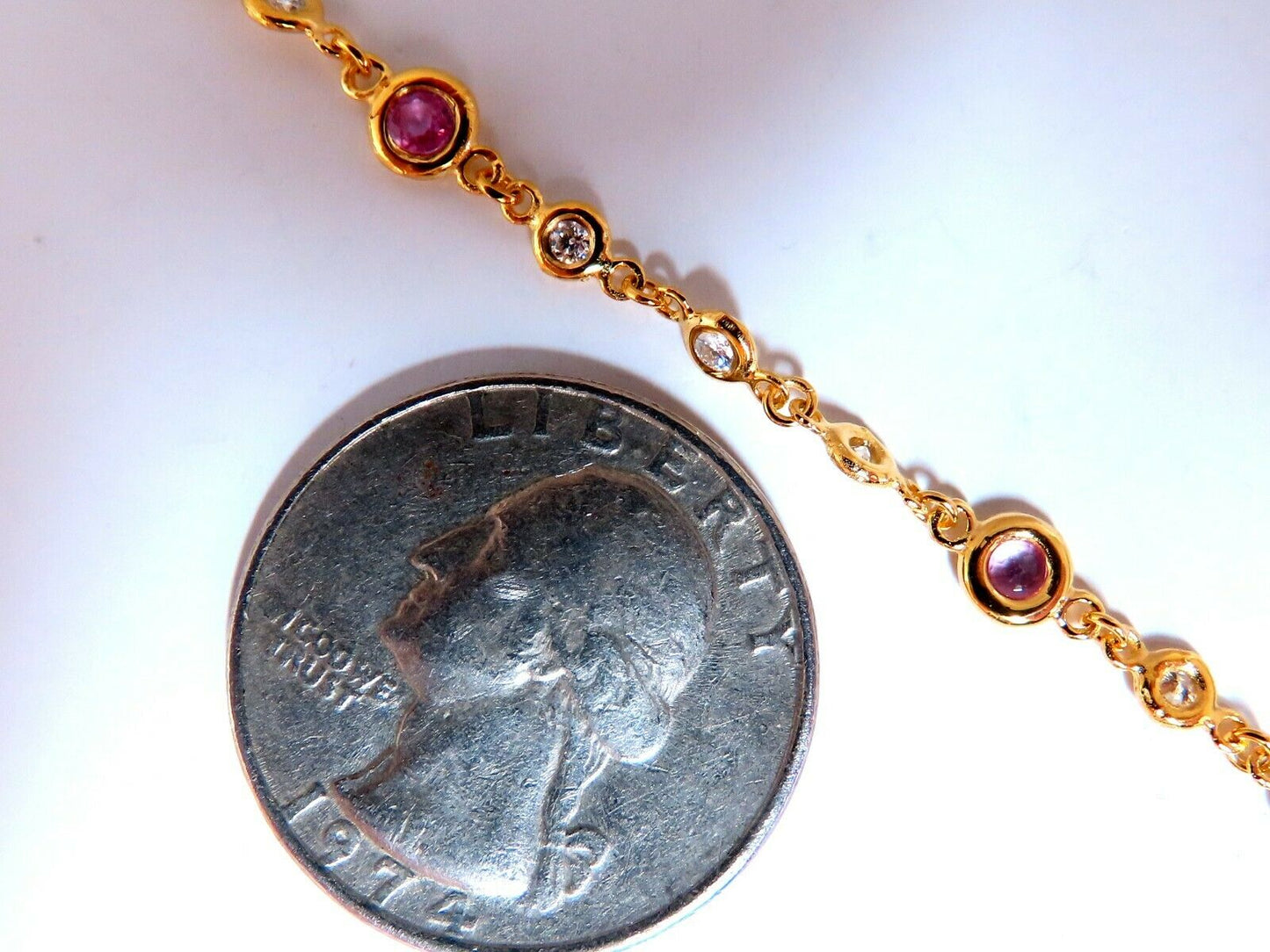 1.53ct natural Pink Sapphire diamond yard bracelet 14kt g/vs 9 inch