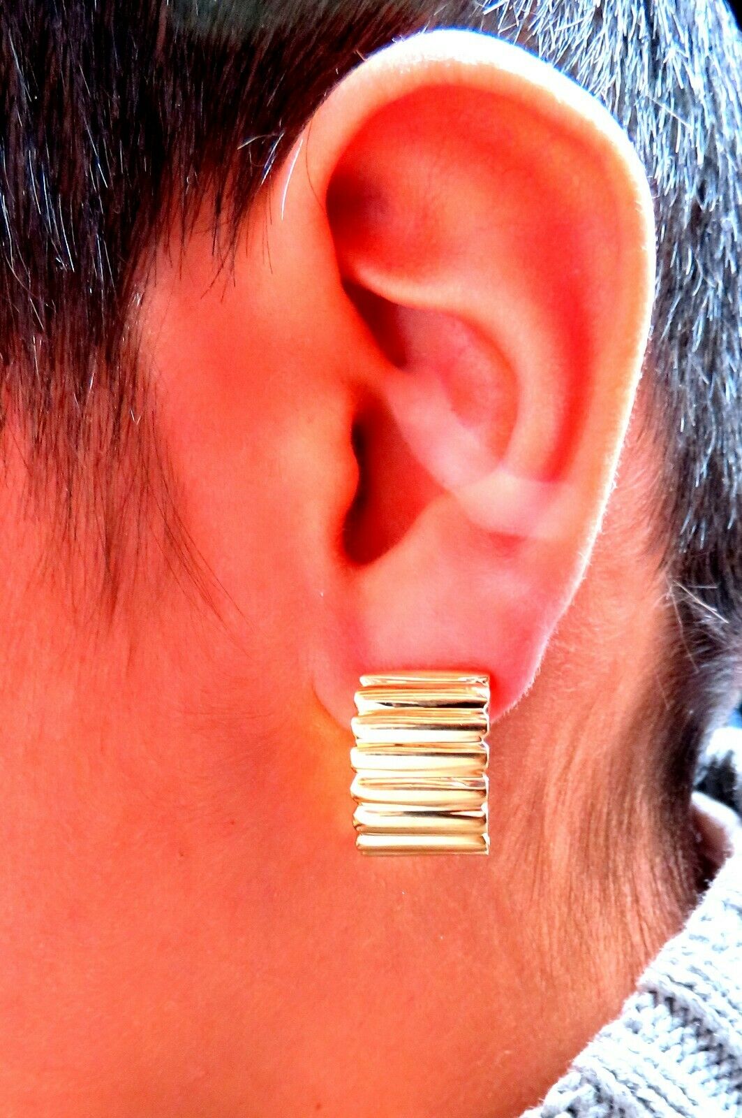 18Kt Gold Staggard Row Pattern Earrings 3D Semi Hoop Clips Post-Less