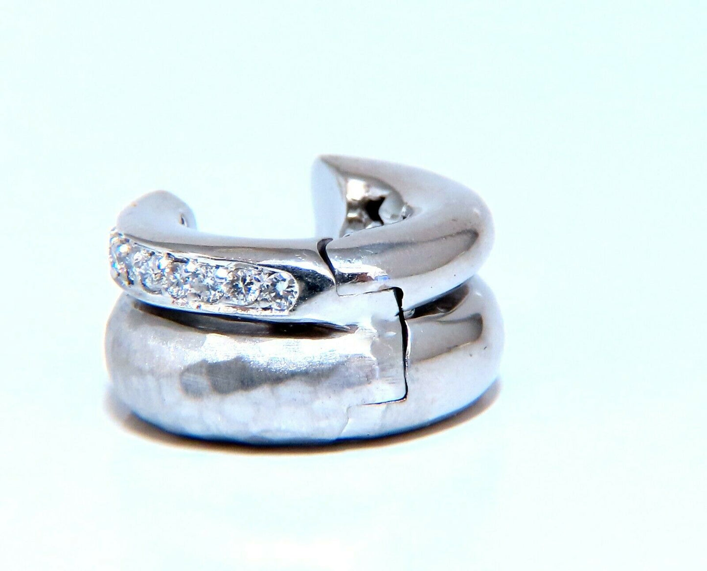 .33ct Natural Diamonds Huggie Hoop Earrings 18kt Gold Hammered Deco