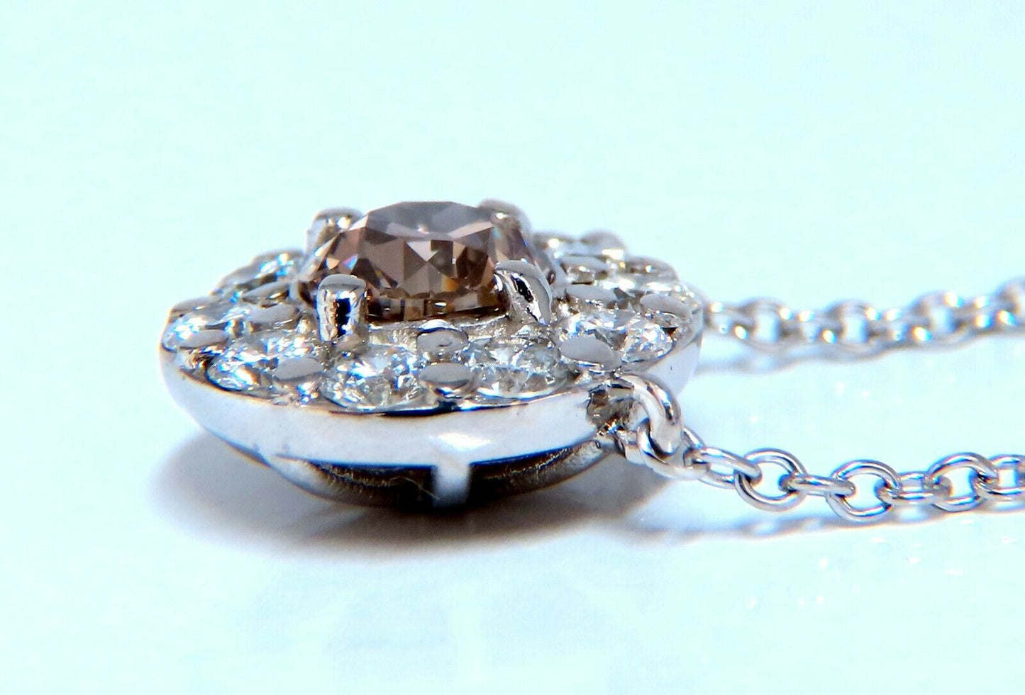 GIA Certified .81ct Natural Fancy Brown Diamonds Halo Cluster Necklace 14kt