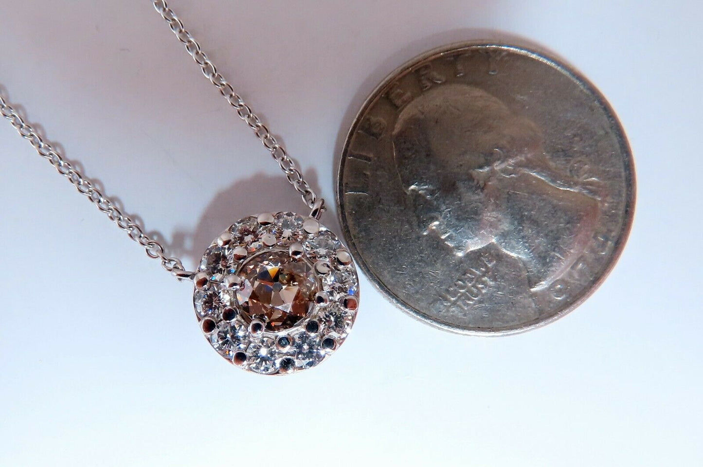 GIA Certified .81ct Natural Fancy Brown Diamonds Halo Cluster Necklace 14kt