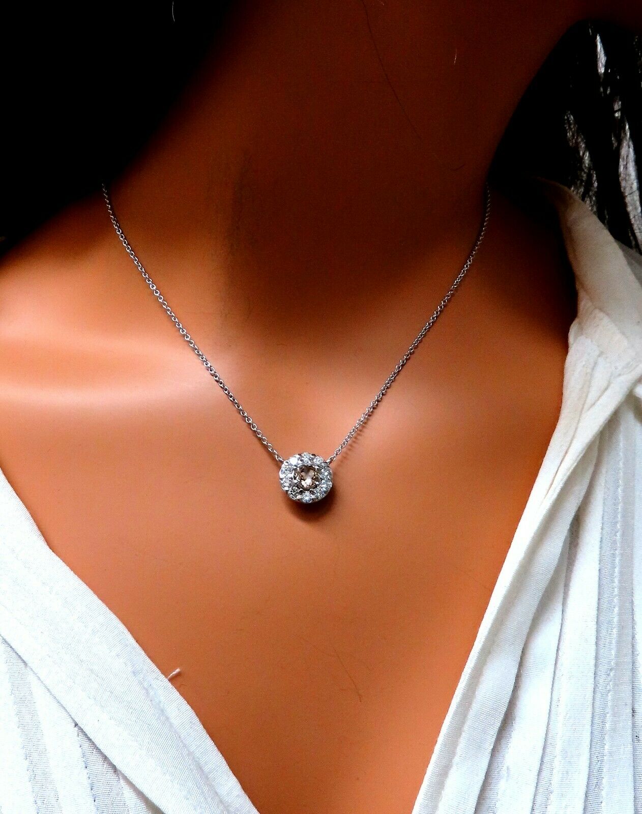 GIA Certified .81ct Natural Fancy Brown Diamonds Halo Cluster Necklace 14kt