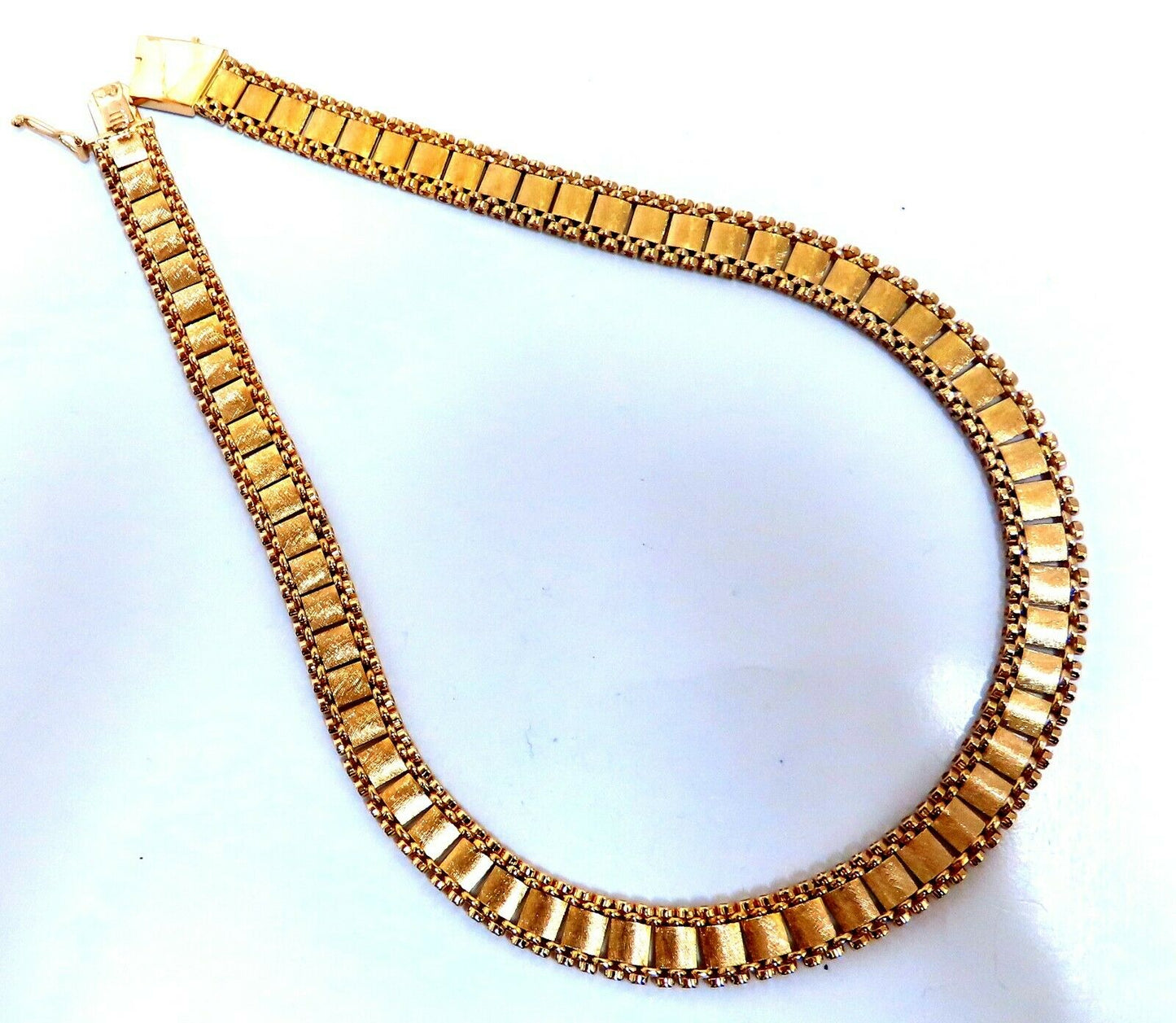 Reversible 5 Tier Curbed Band Link Gold Necklace 14kt gold 15 inch 9.8mm