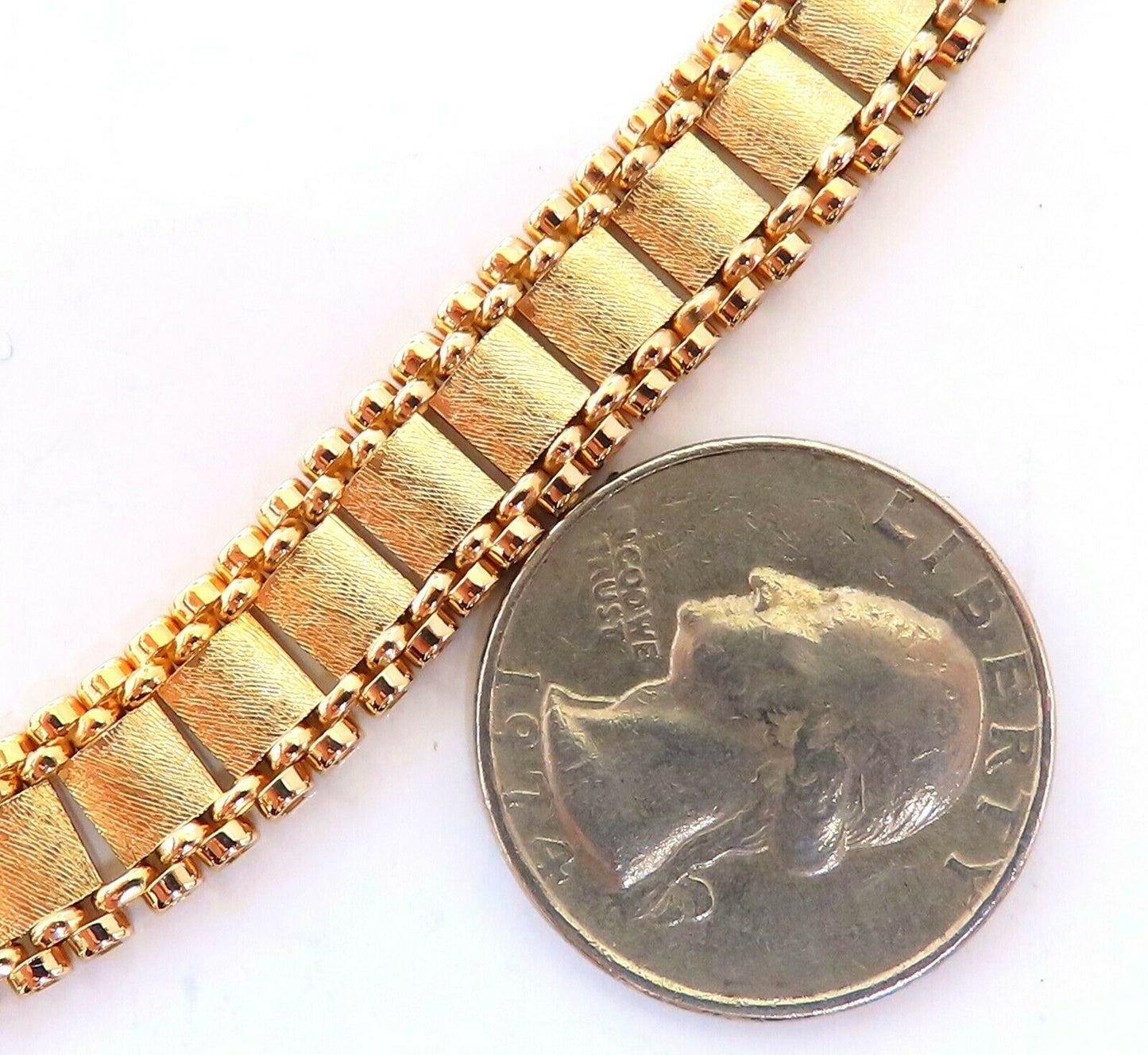 Reversible 5 Tier Curbed Band Link Gold Necklace 14kt gold 15 inch 9.8mm