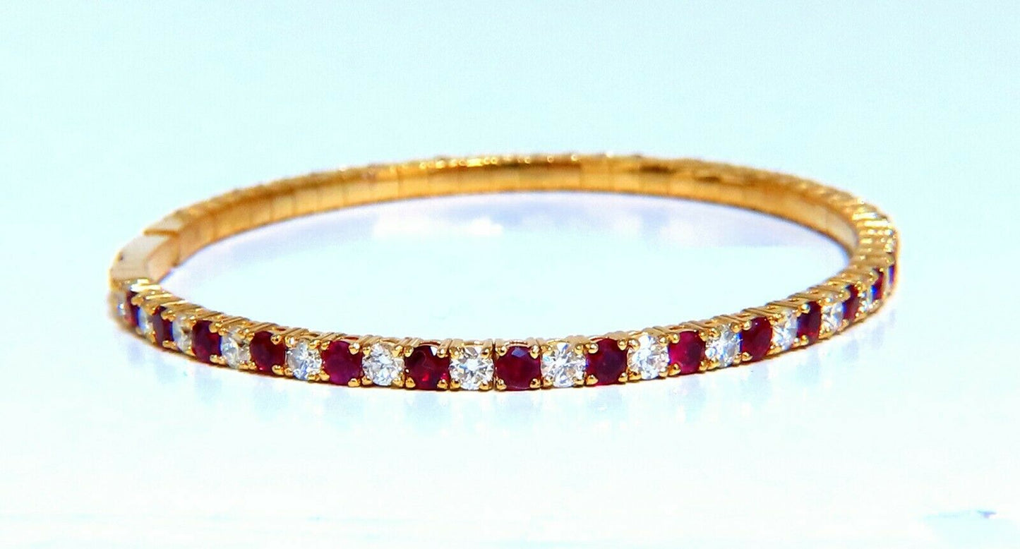 4.65ct vivid red natural ruby diamonds tennis Flexible Bangle bracelet 14kt