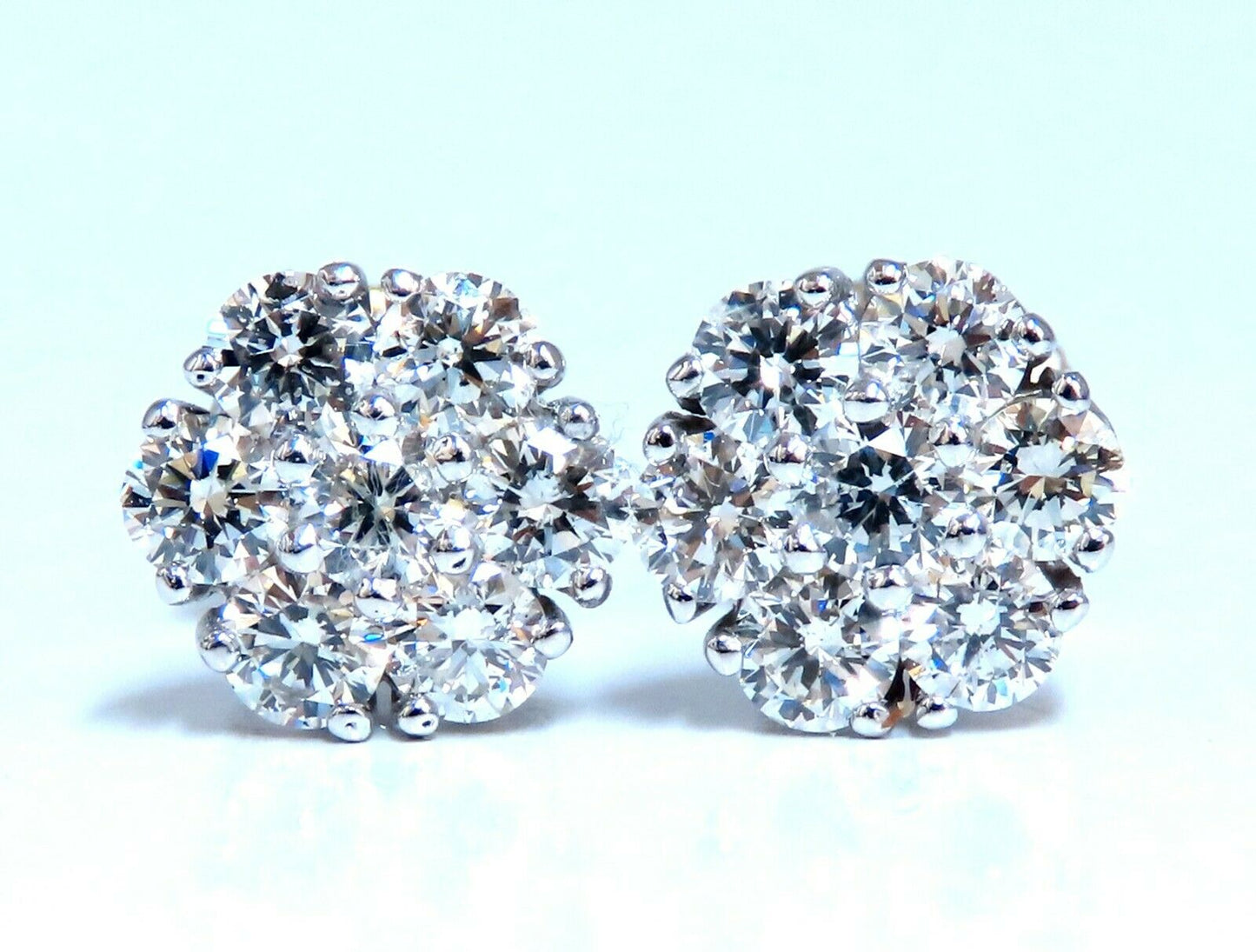2ct Natural Diamonds Cluster Earrings 14kt