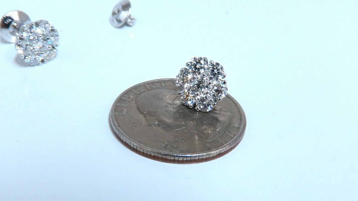 2ct Natural Diamonds Cluster Earrings 14kt