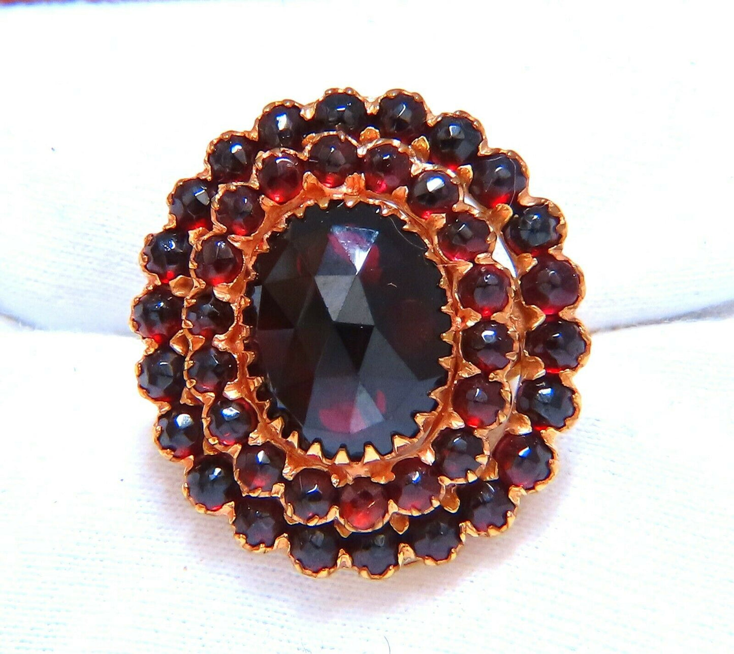 10ct natural oval garnets cluster ring 14kt gold 1930