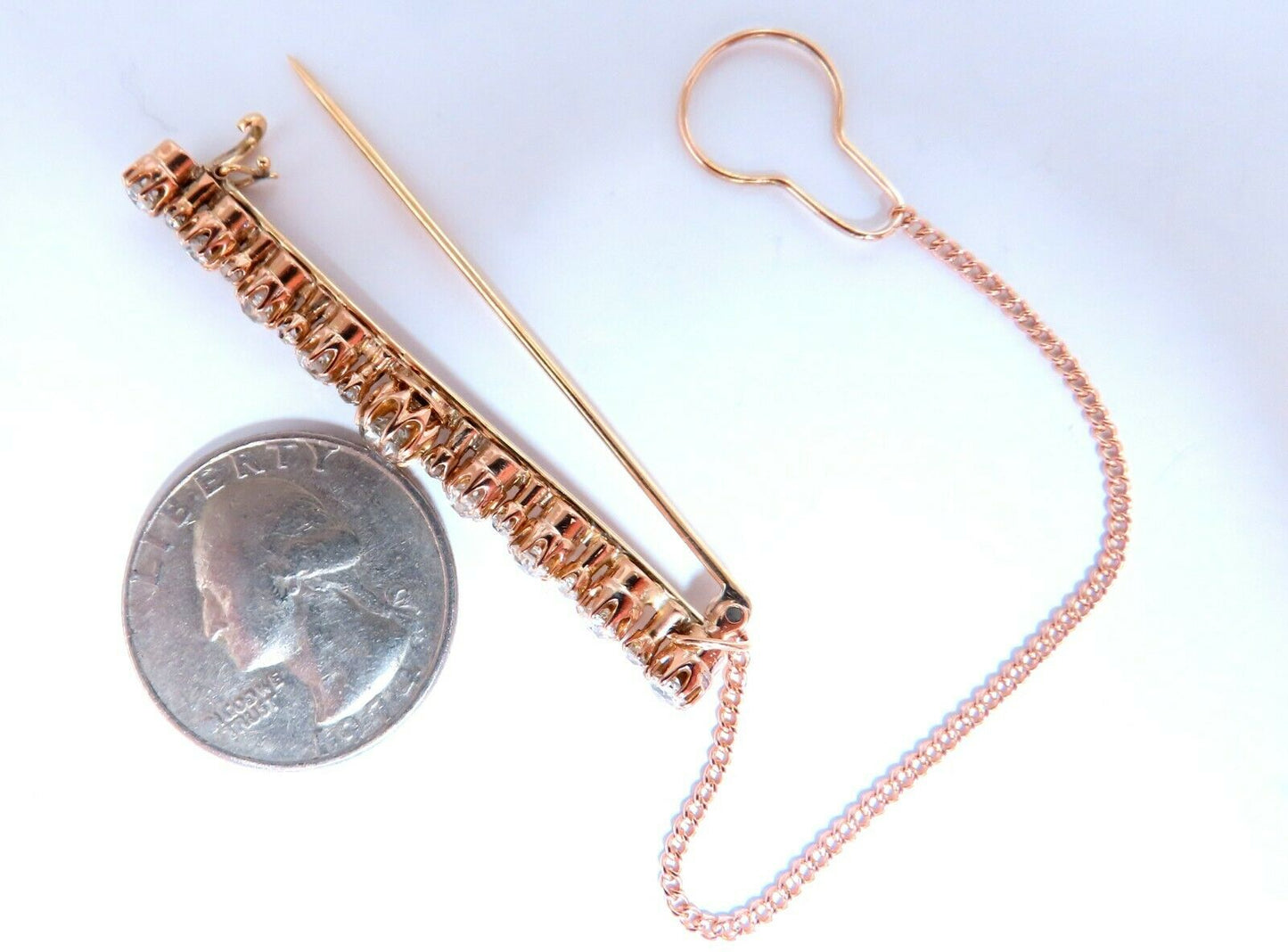 2ct Natural diamonds Pin / Tie Bar & Shirt Chain 14kt Vintage
