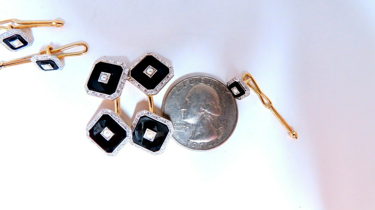 14kt Gold Onyx Studs & Cufflinks Set