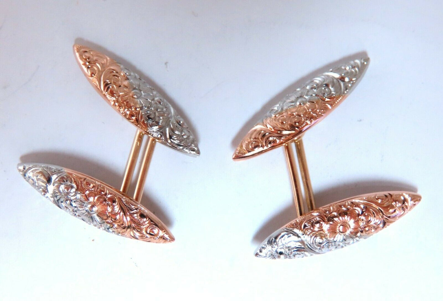 14kt Spanish Gilt Deco Marquise Shape Cufflinks