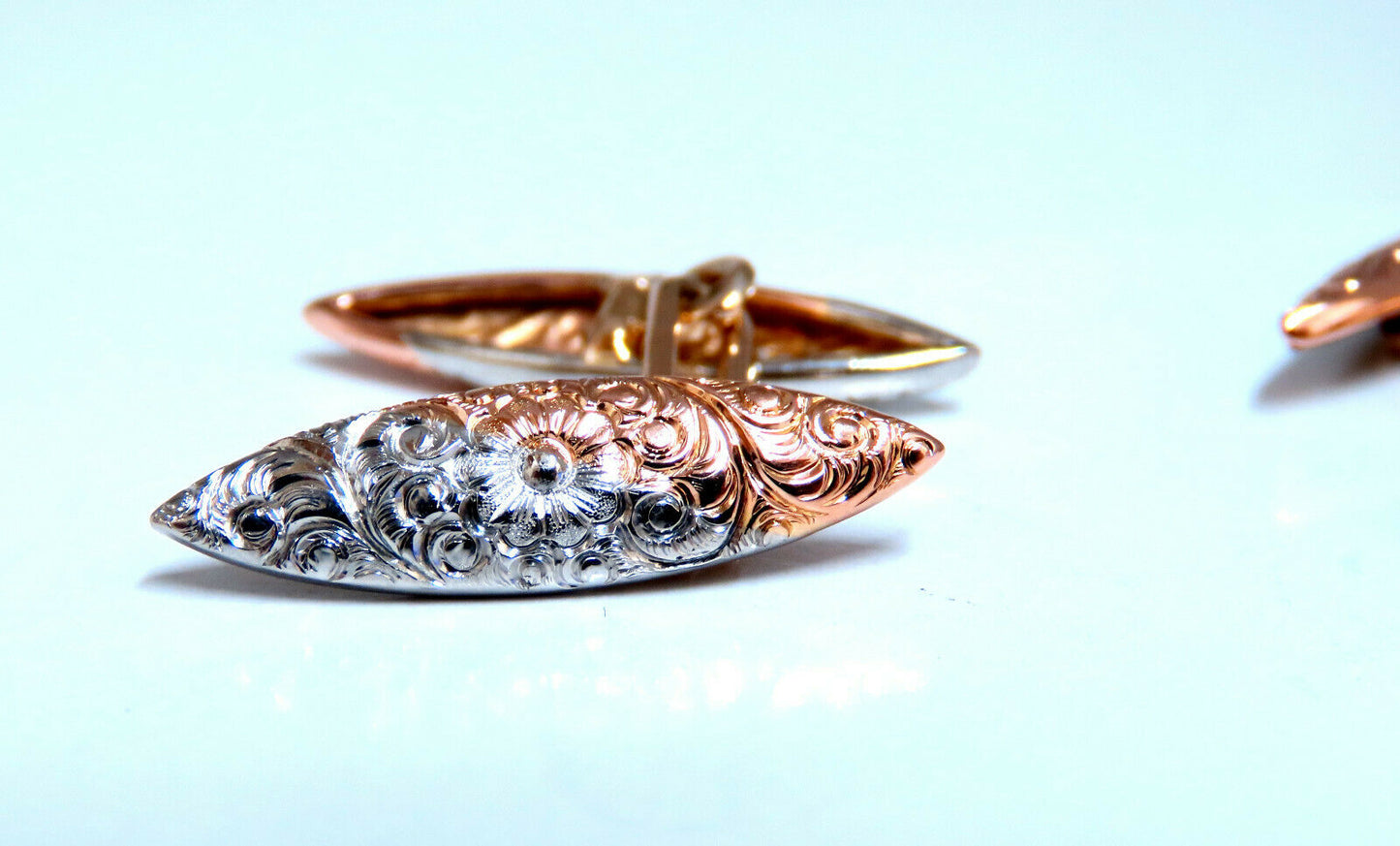 14kt Spanish Gilt Deco Marquise Shape Cufflinks