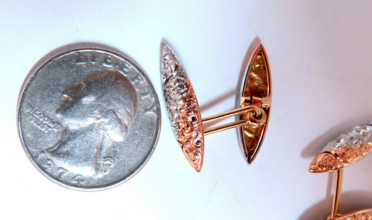 14kt Spanish Gilt Deco Marquise Shape Cufflinks