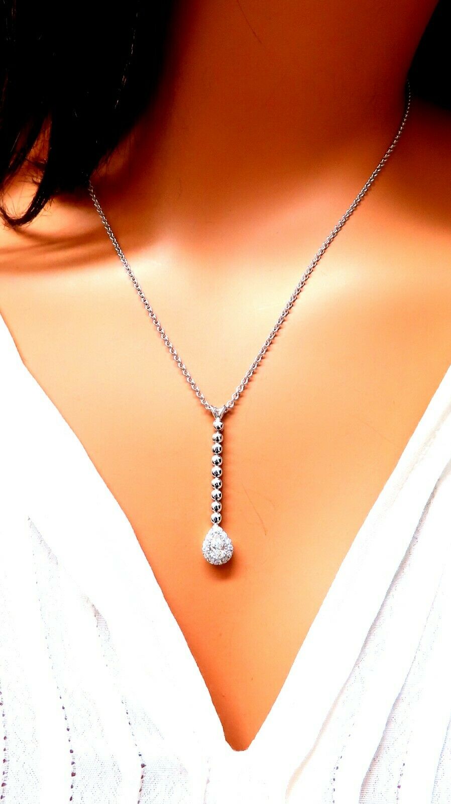 .48ct Natural Pear Diamonds Drop Pendant Necklace 14kt Dangle