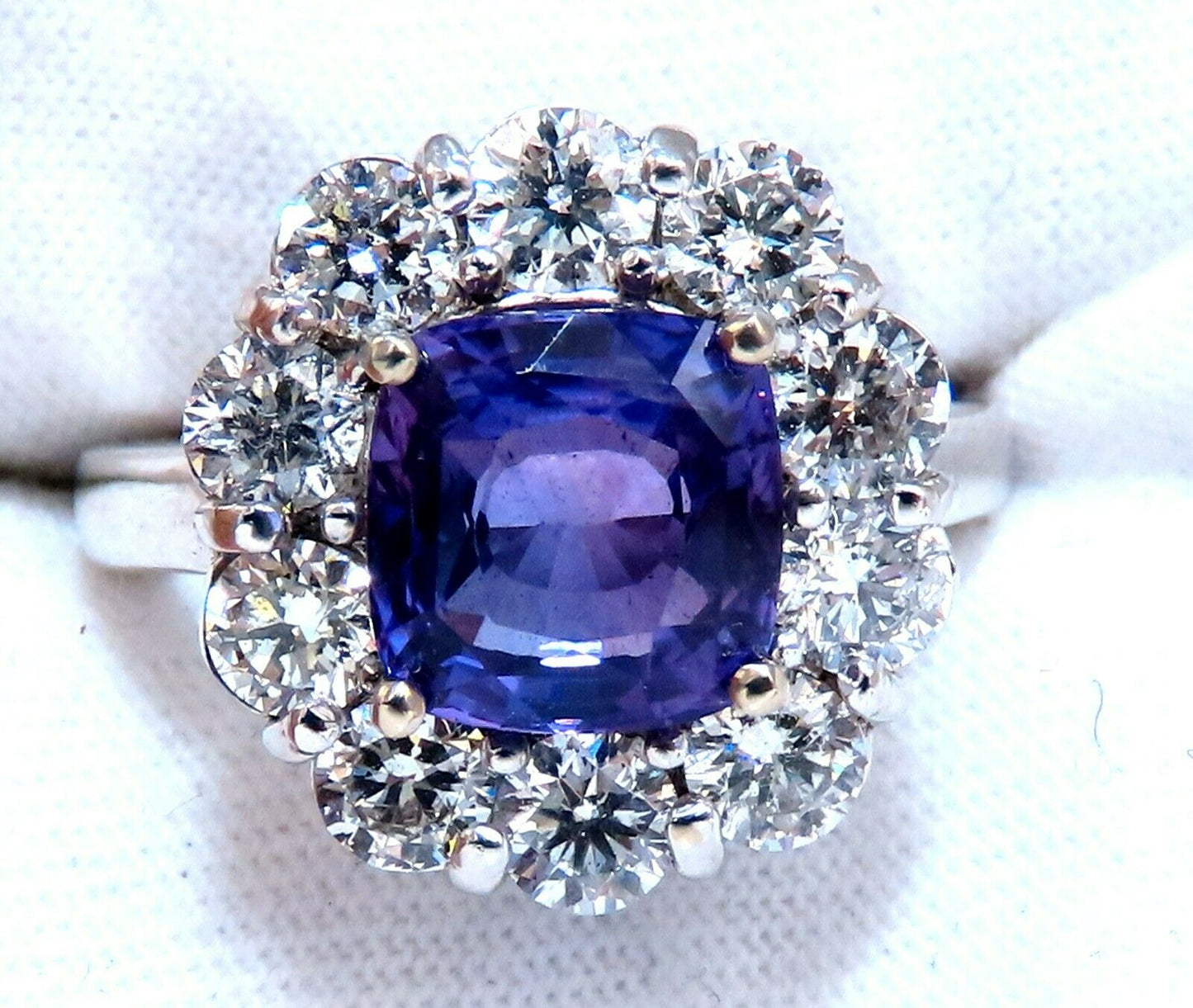 GIA Certified 3.48ct Natural Vivid purple no Heat sapphire diamonds ring 14kt