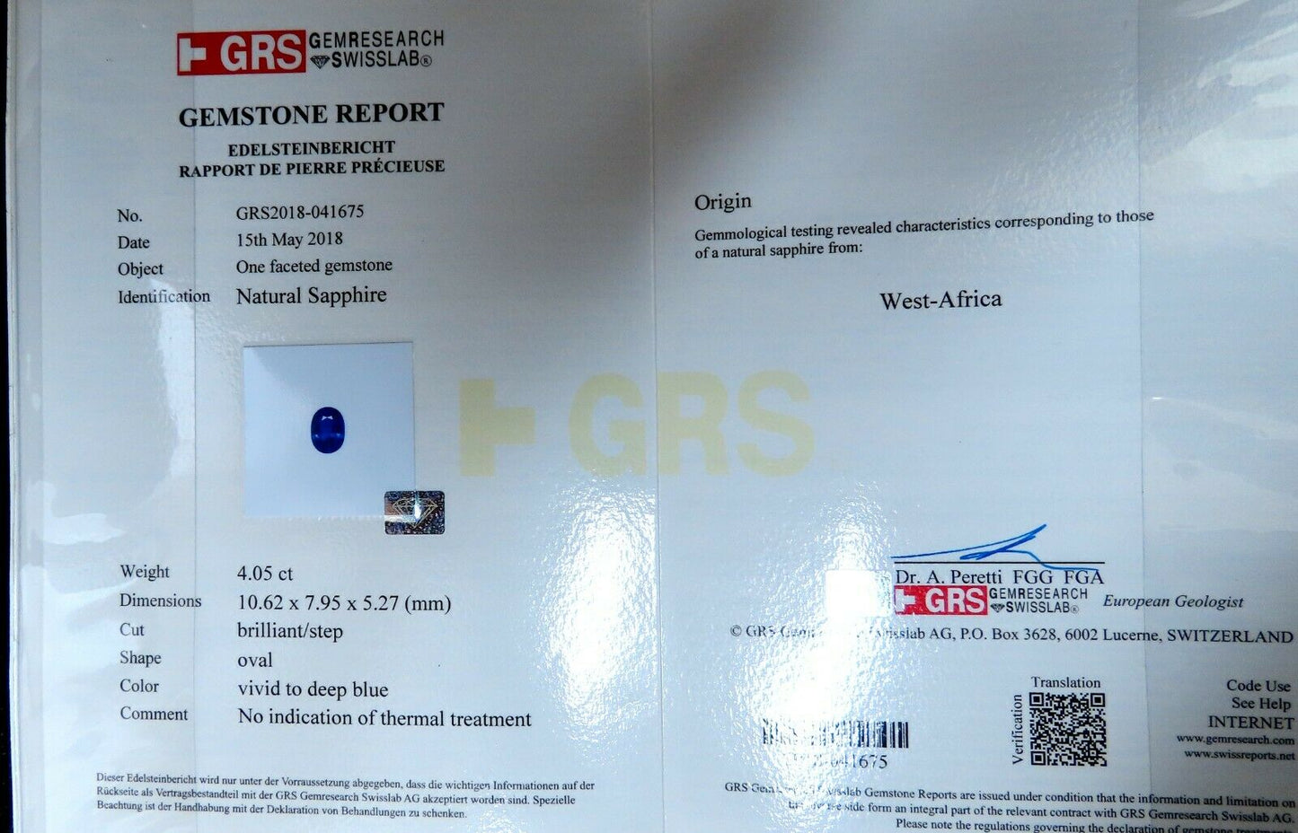 GRS Certified 4.05ct Natural No Heat Vivid Deep Blue Sapphire Diamonds Ring 14kt