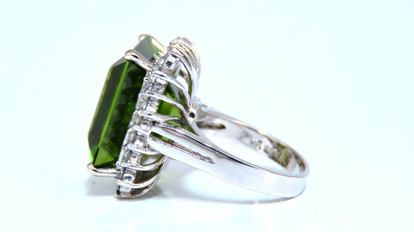 GIA Certified 18.53ct Natural Green Peridot Diamonds Rings 14kt