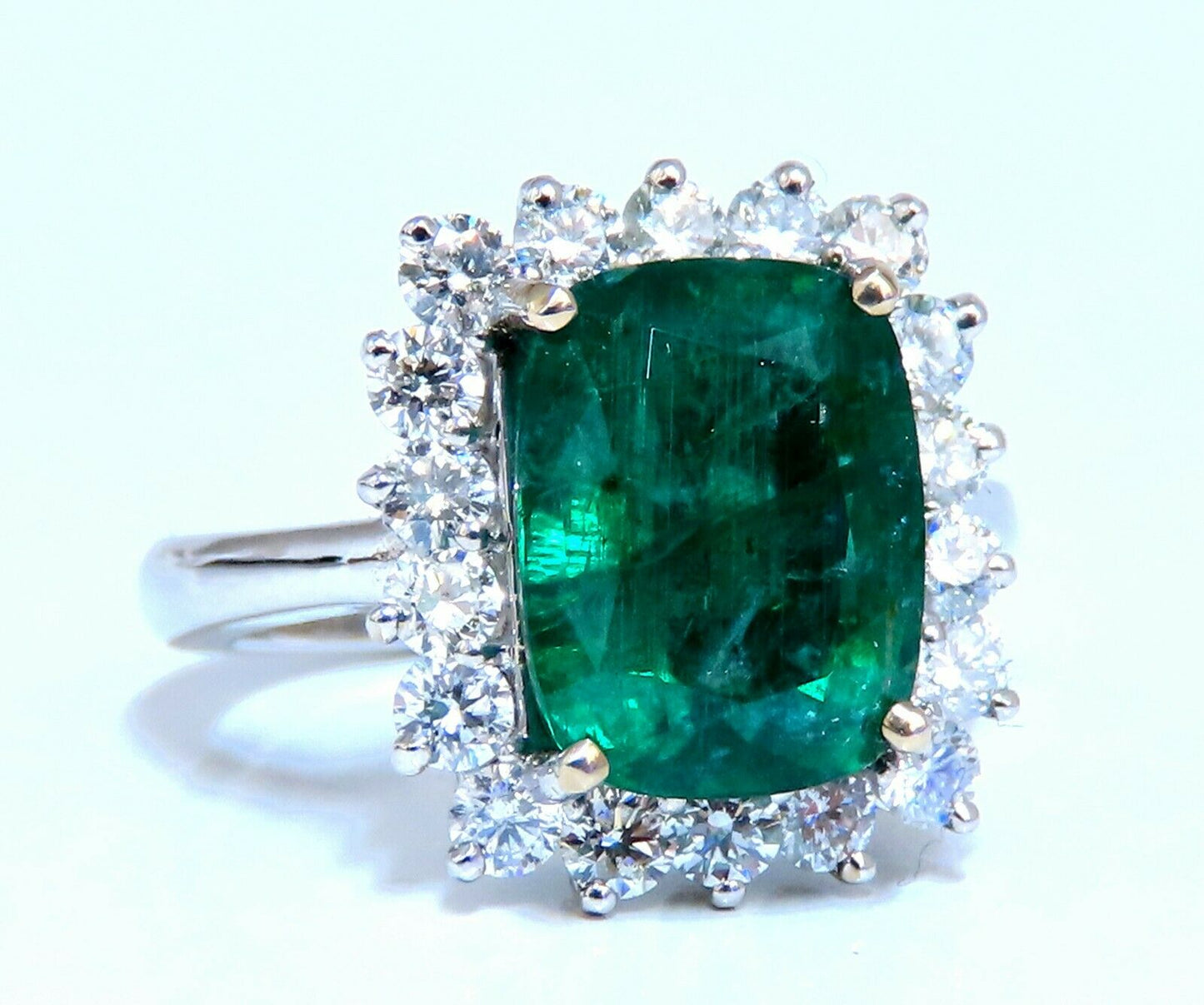 GIA Certified 4.86ct natural green emerald diamonds ring 14kt Halo Prime