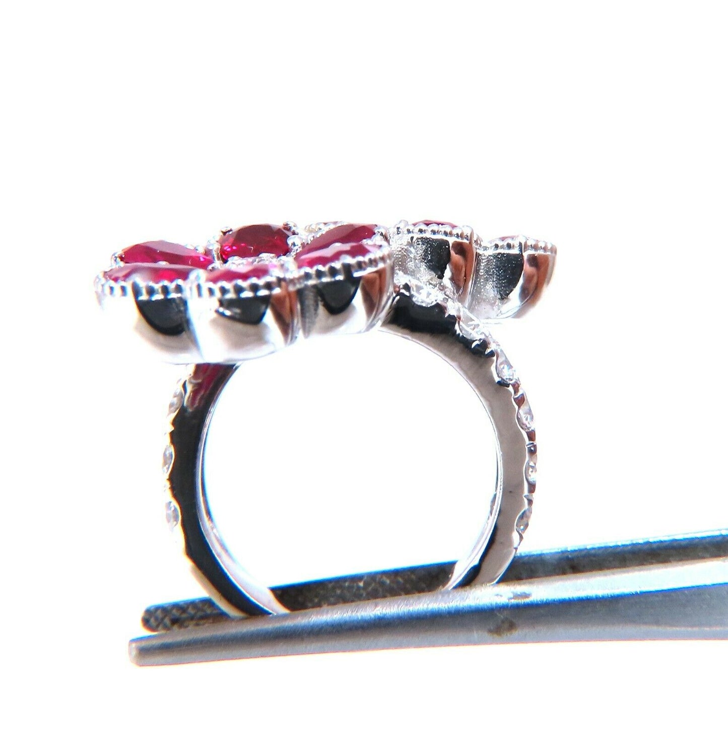 7.50ct Natural Burma Rubies Diamonds Cluster ring 18kt Bypass Deco