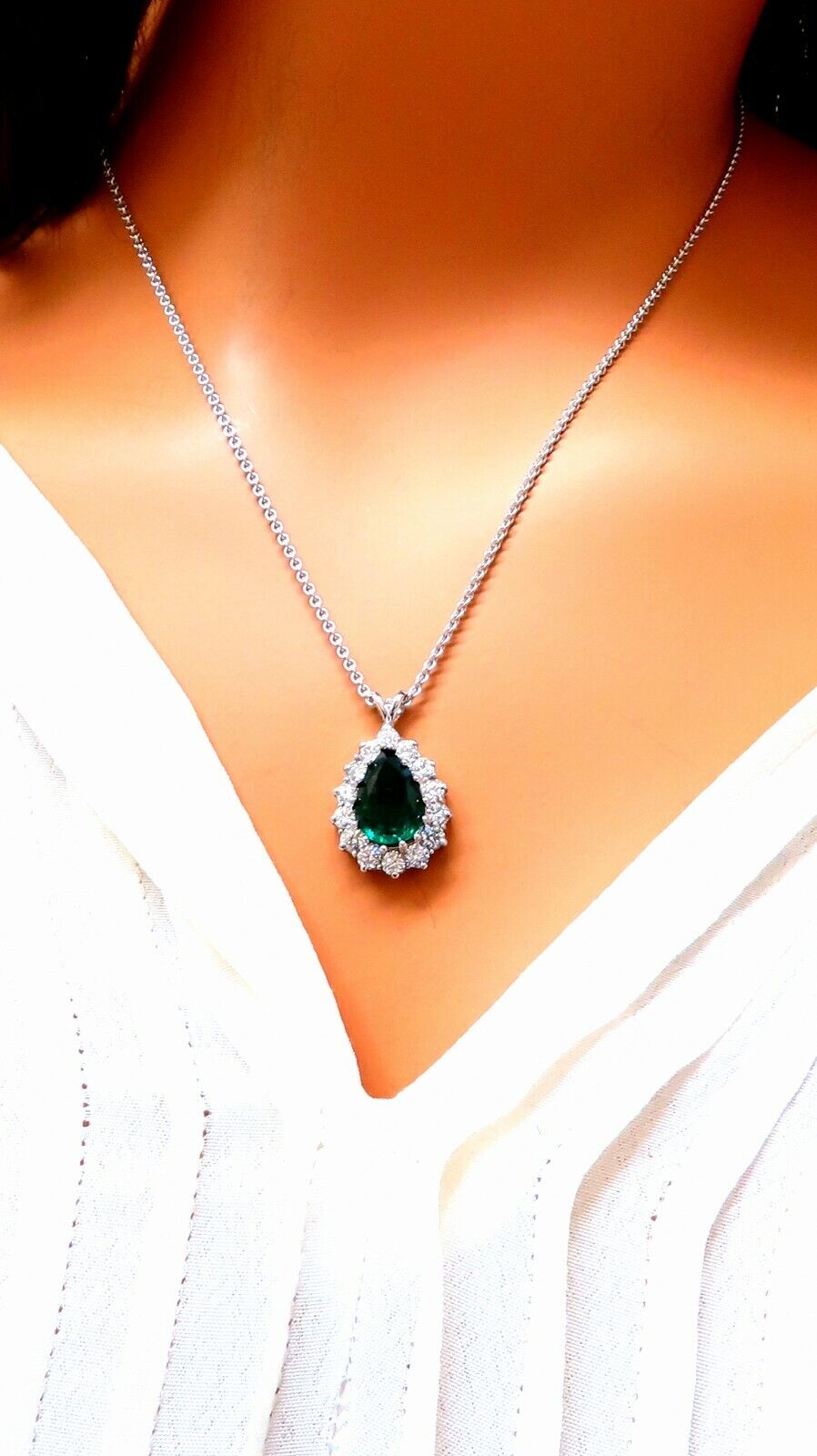 GIA Certified 3.77ct Natural Emerald Diamond Necklace 14kt