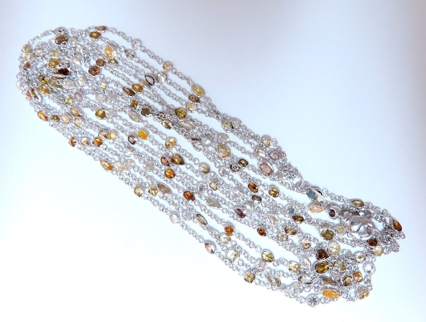 28.18ct Natural Multicolored Fancy Colored Diamonds Yard Necklace 18kt 3 Strand