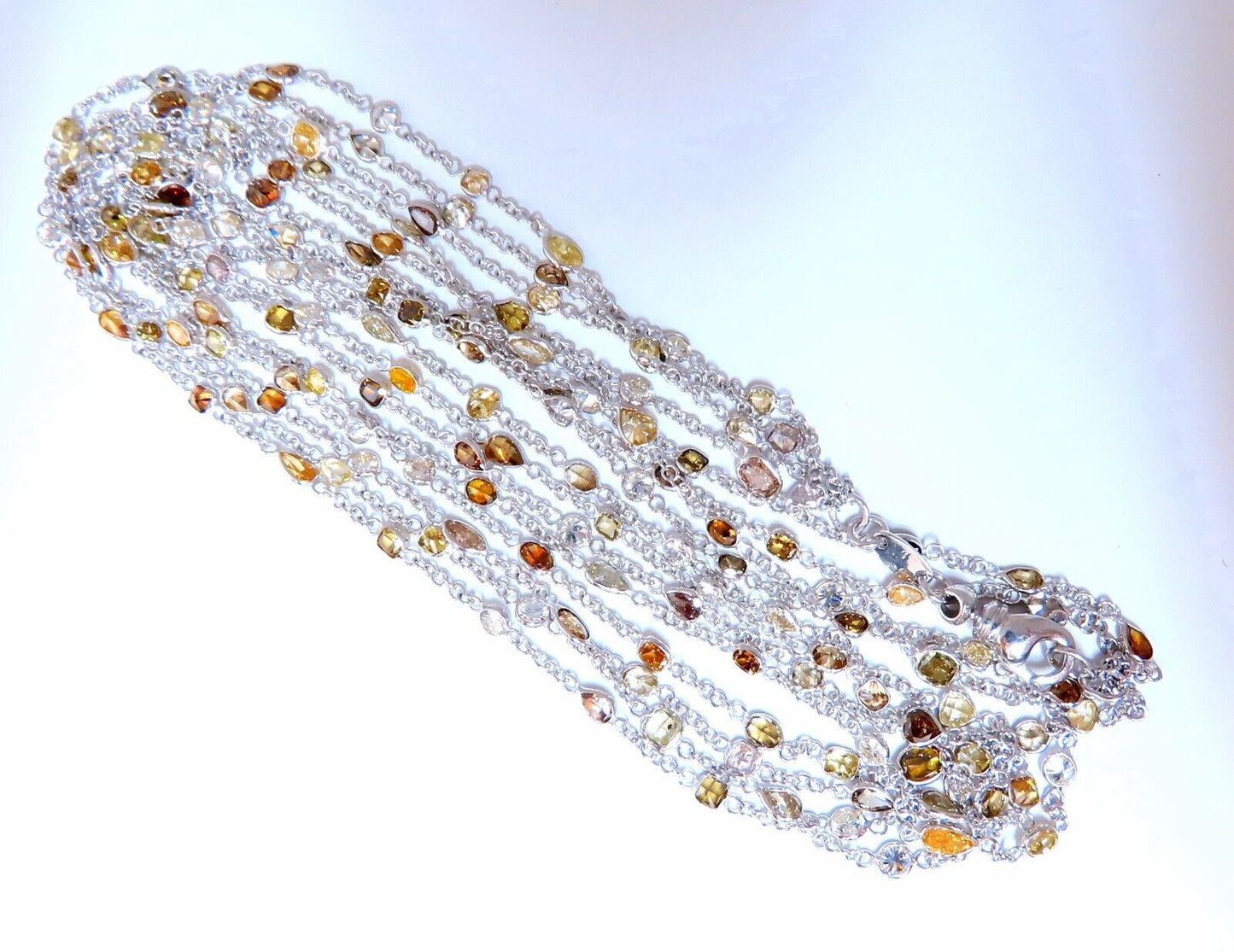 28.18ct Natural Multicolored Fancy Colored Diamonds Yard Necklace 18kt 3 Strand
