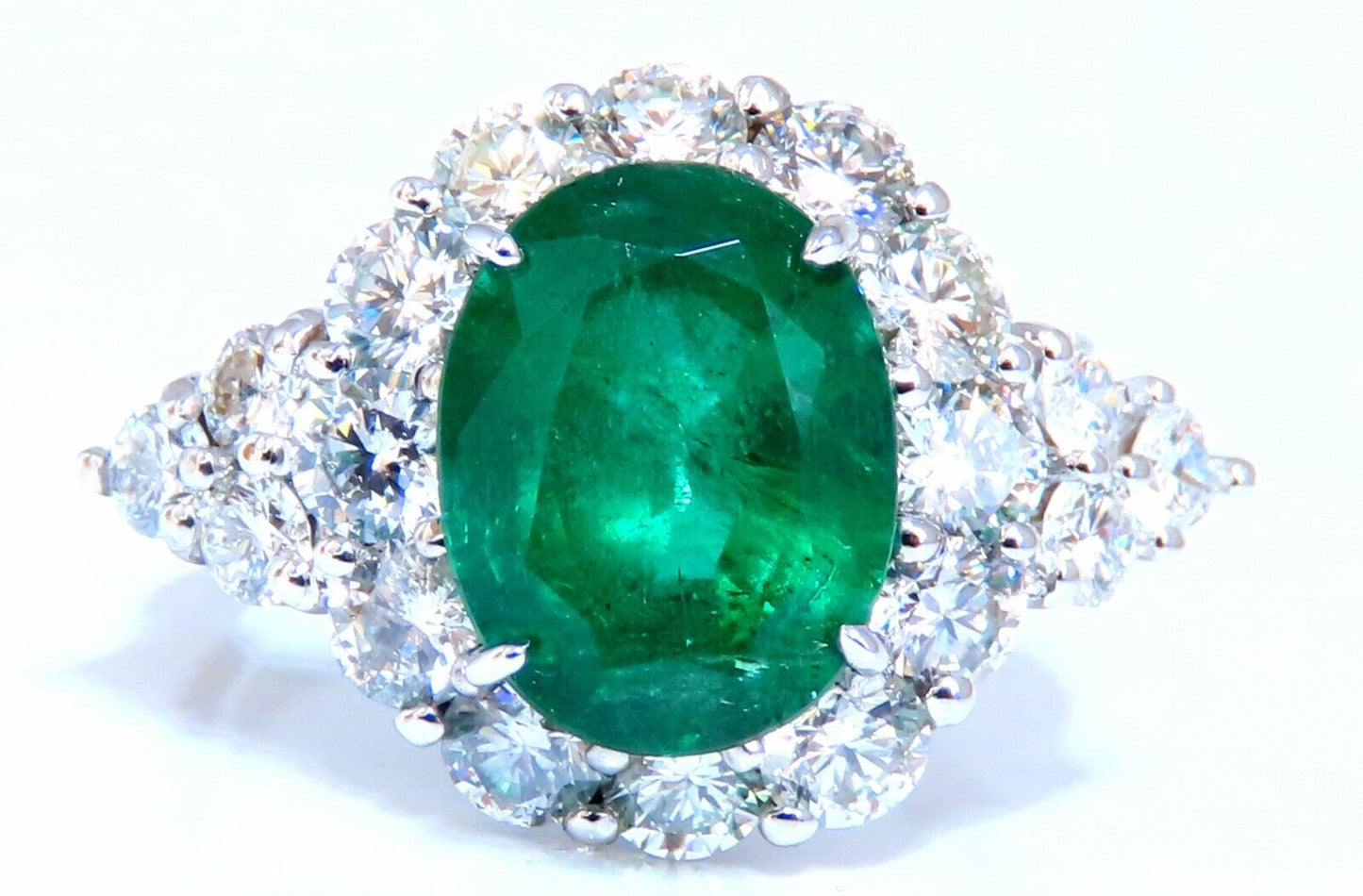 4.12ct natural green emerald diamonds ring 14kt Halo Prime