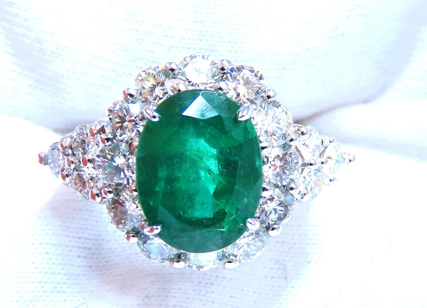 4.12ct natural green emerald diamonds ring 14kt Halo Prime