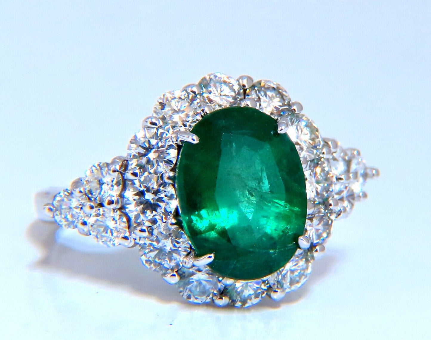 4.12ct natural green emerald diamonds ring 14kt Halo Prime